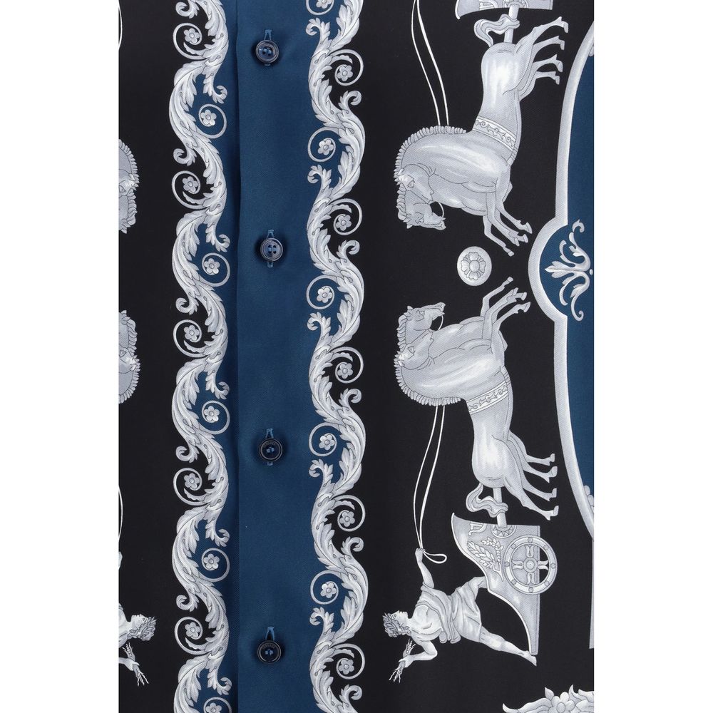 Versace Blue Silk Pattern Shirt