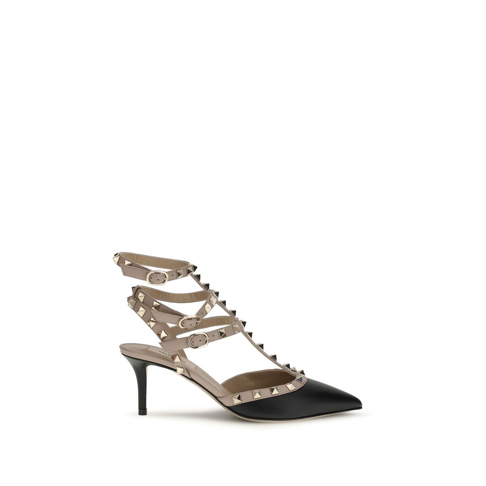 Valentino Garavani Black Calf Leather Bos Taurus Mid Heel Pumps