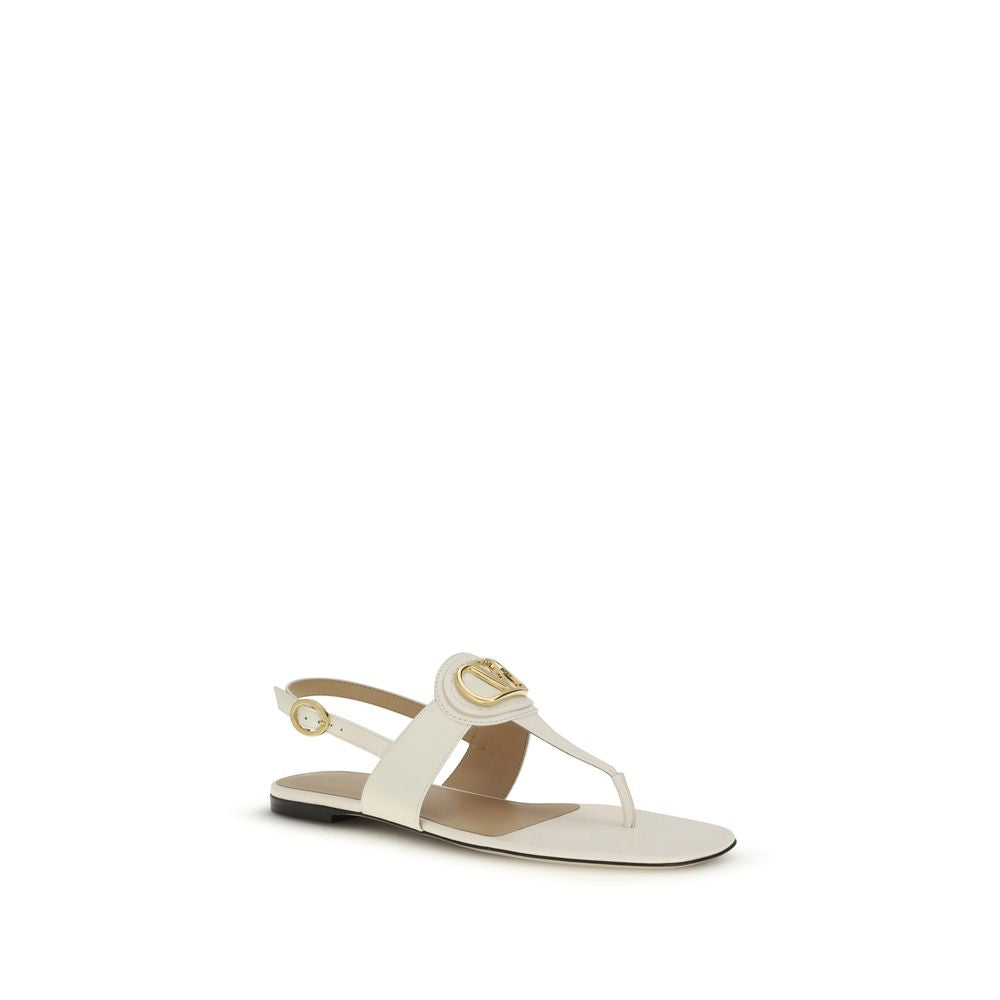 Valentino Garavani Beige Calf Leather Bos Taurus Flat Sandals Valentino Garavani