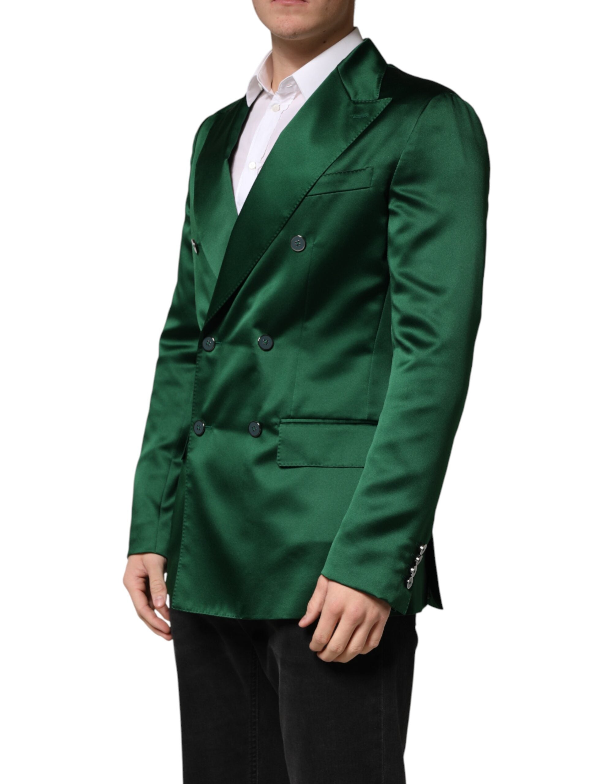 Dolce & Gabbana Green Satin Double Breasted Jacket Blazer Dolce & Gabbana