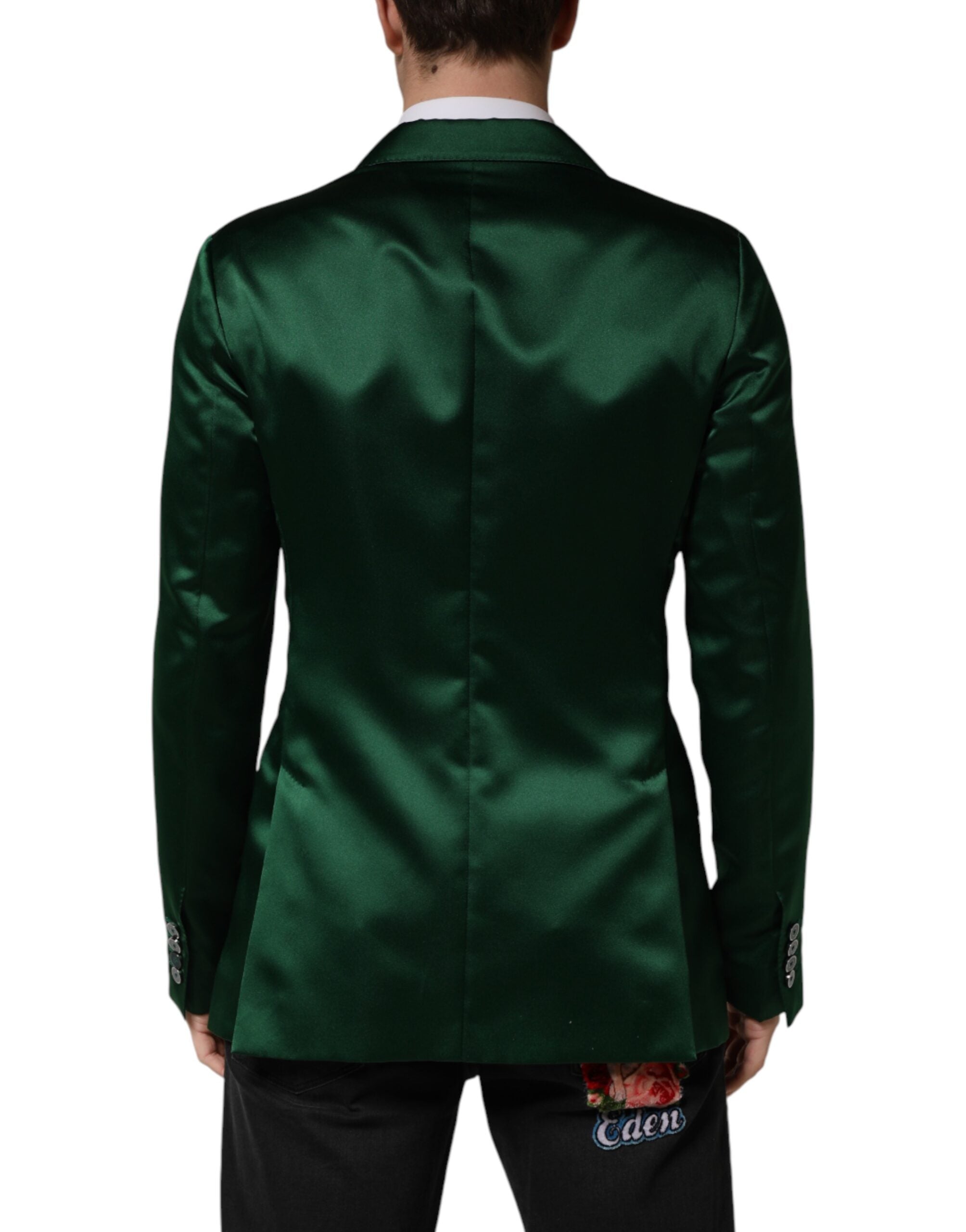 Dolce & Gabbana Green Satin Double Breasted Jacket Blazer Dolce & Gabbana