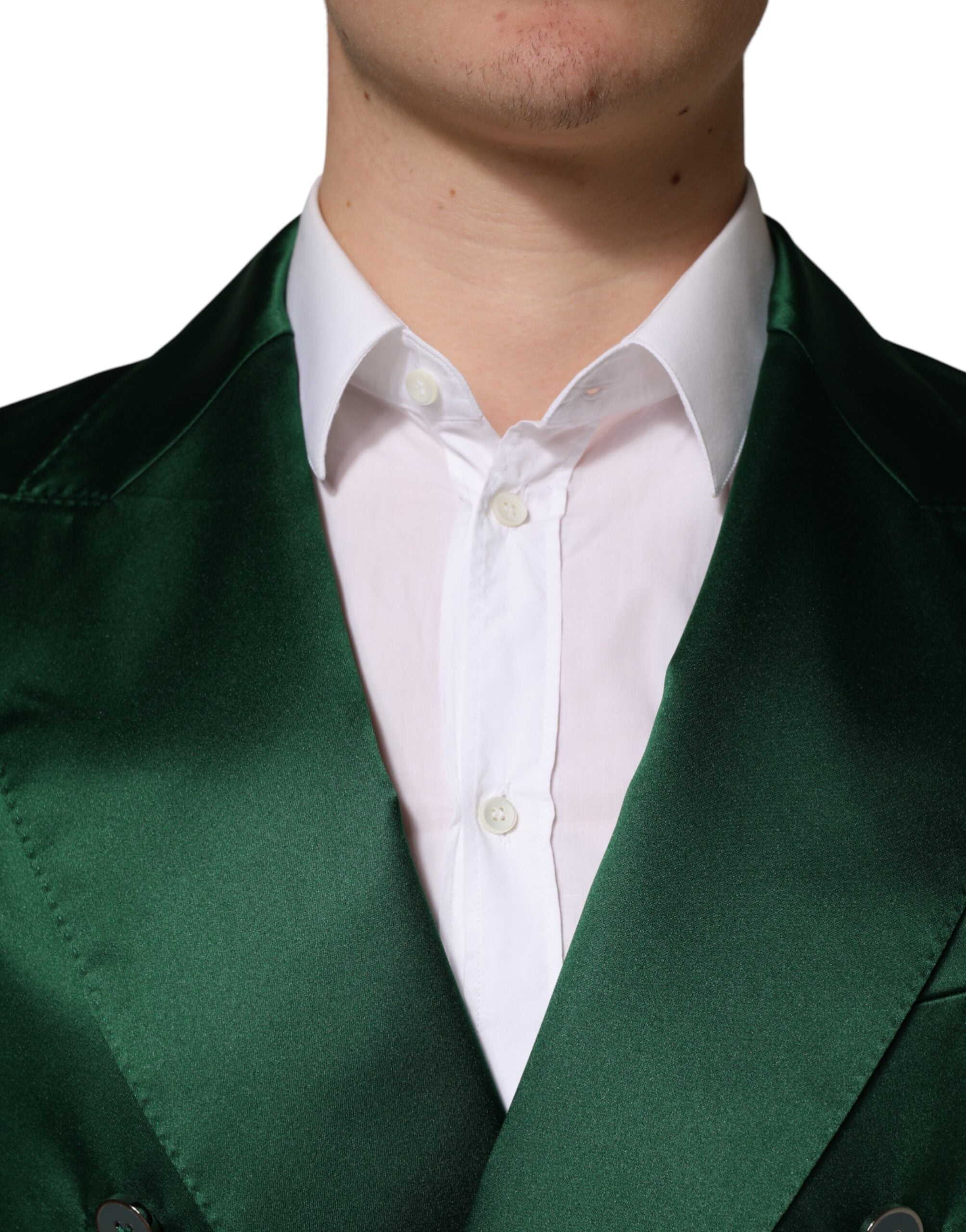 Dolce & Gabbana Green Satin Double Breasted Jacket Blazer Dolce & Gabbana