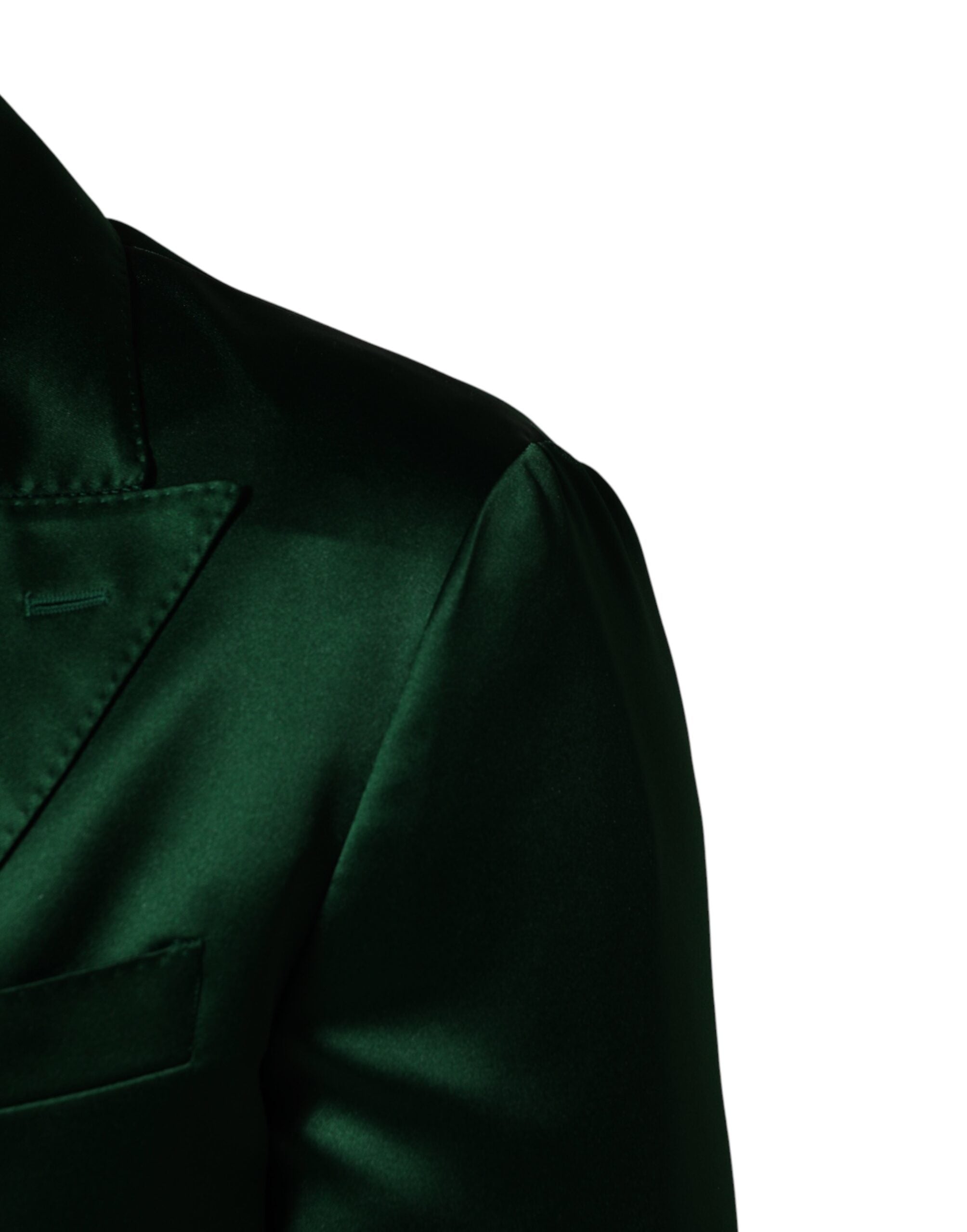 Dolce & Gabbana Green Satin Double Breasted Jacket Blazer Dolce & Gabbana