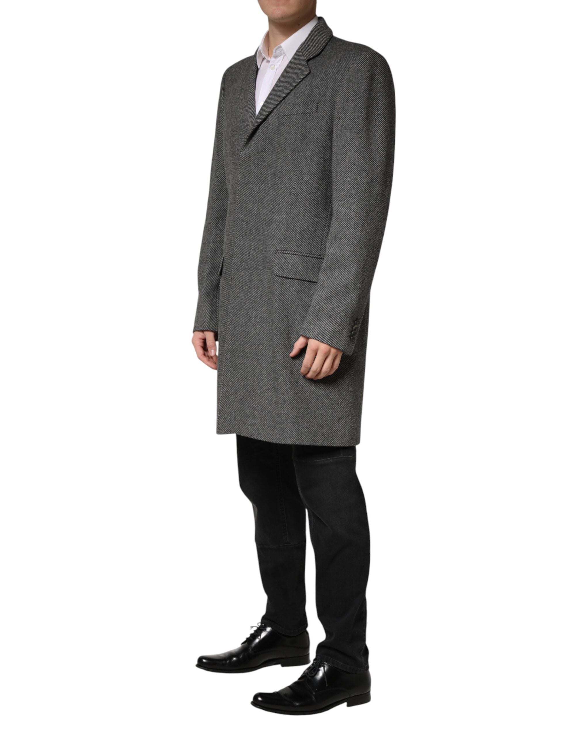 Dolce & Gabbana Gray Single Breasted Men Trench Coat Jacket Dolce & Gabbana