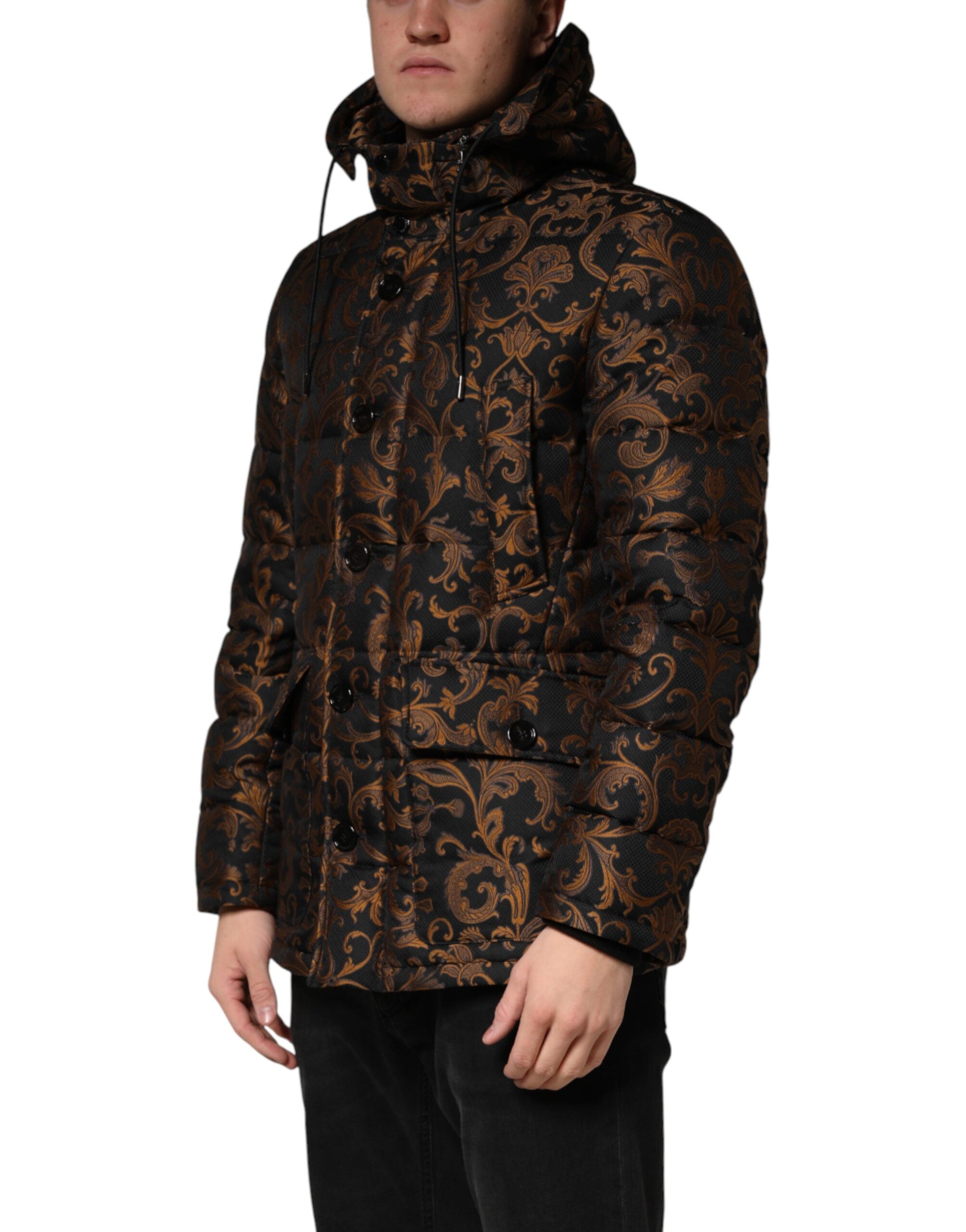 Dolce & Gabbana Black Floral Jacquard Quilted Hooded Jacket Dolce & Gabbana