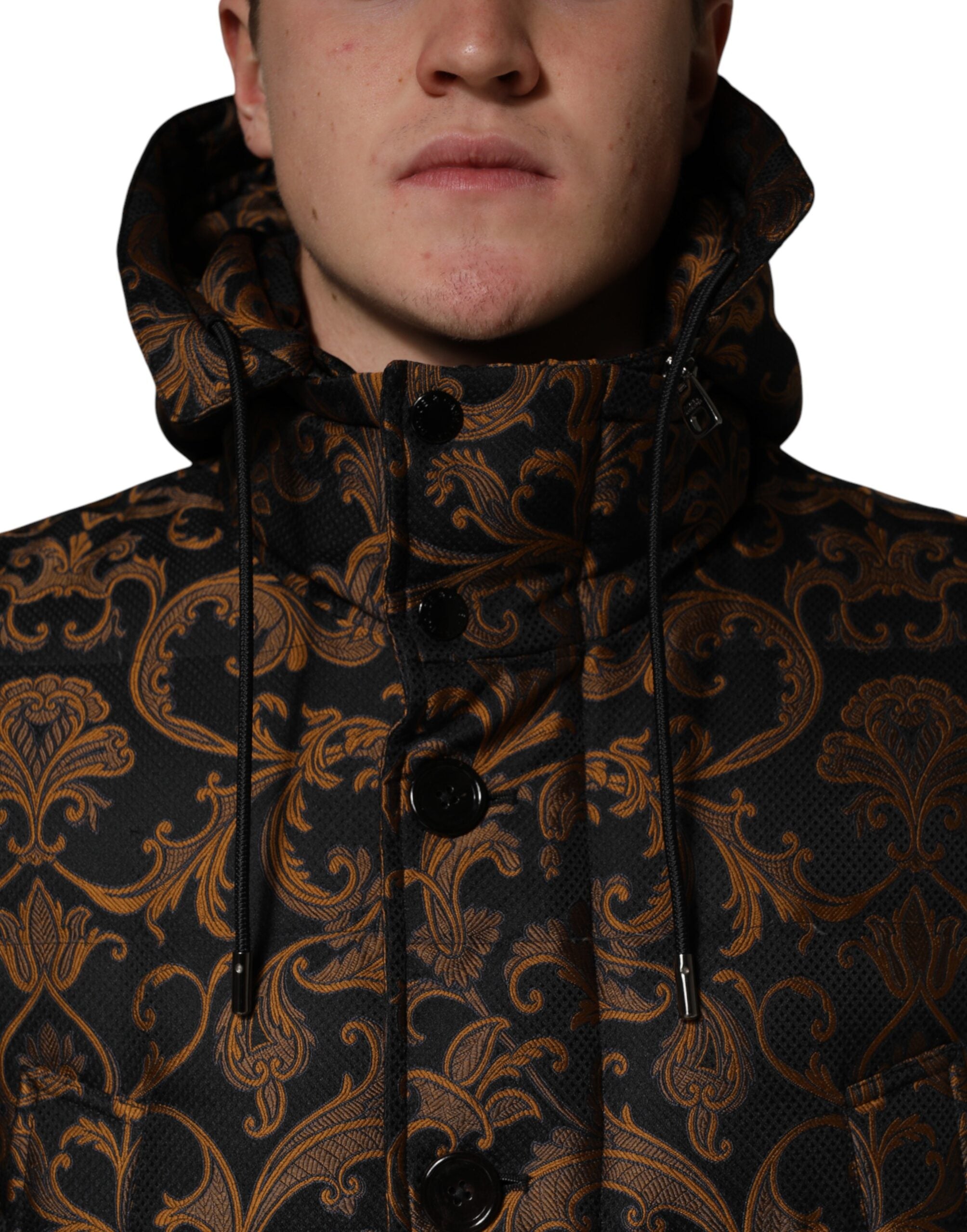 Dolce & Gabbana Black Floral Jacquard Quilted Hooded Jacket Dolce & Gabbana