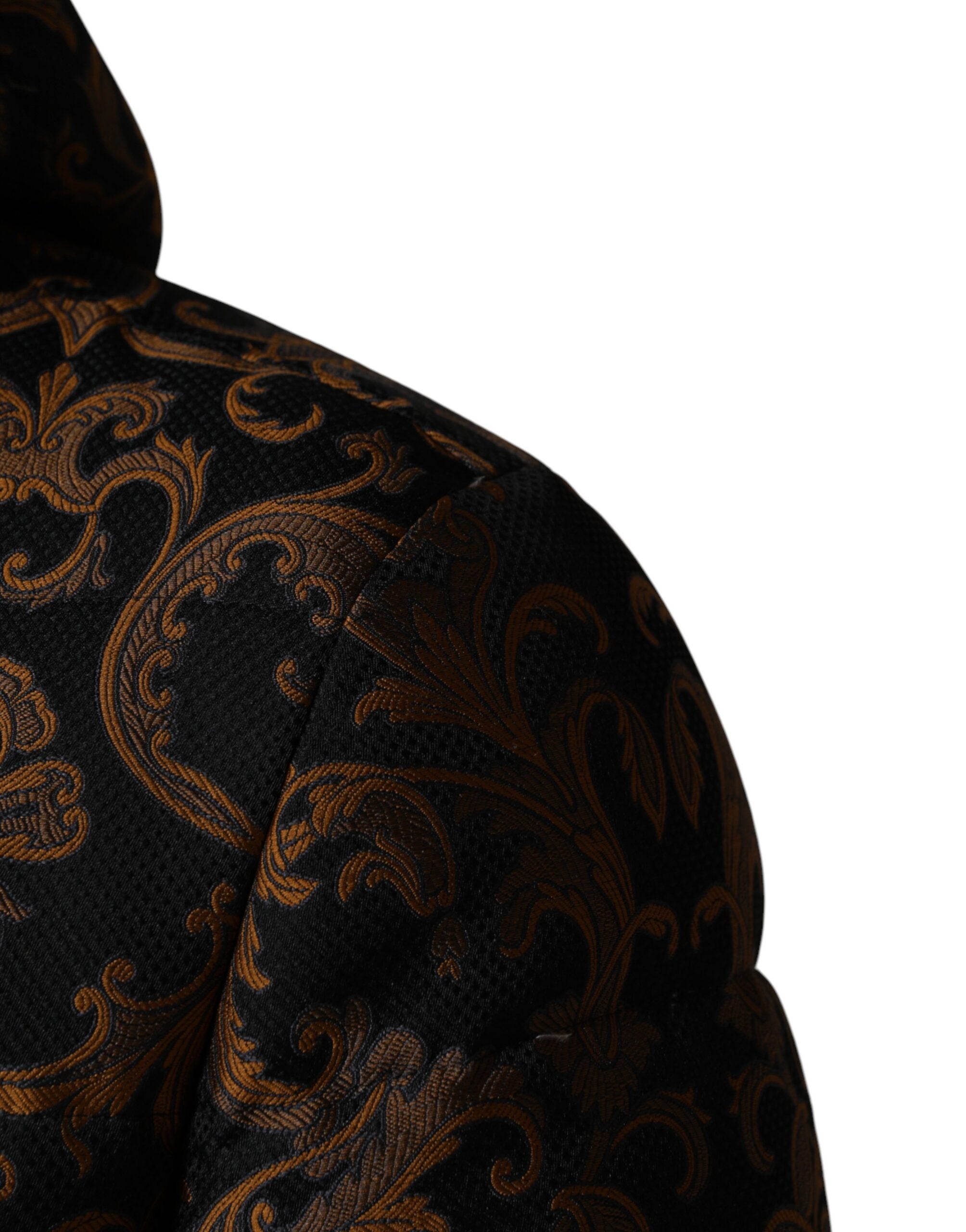 Dolce & Gabbana Black Floral Jacquard Quilted Hooded Jacket Dolce & Gabbana