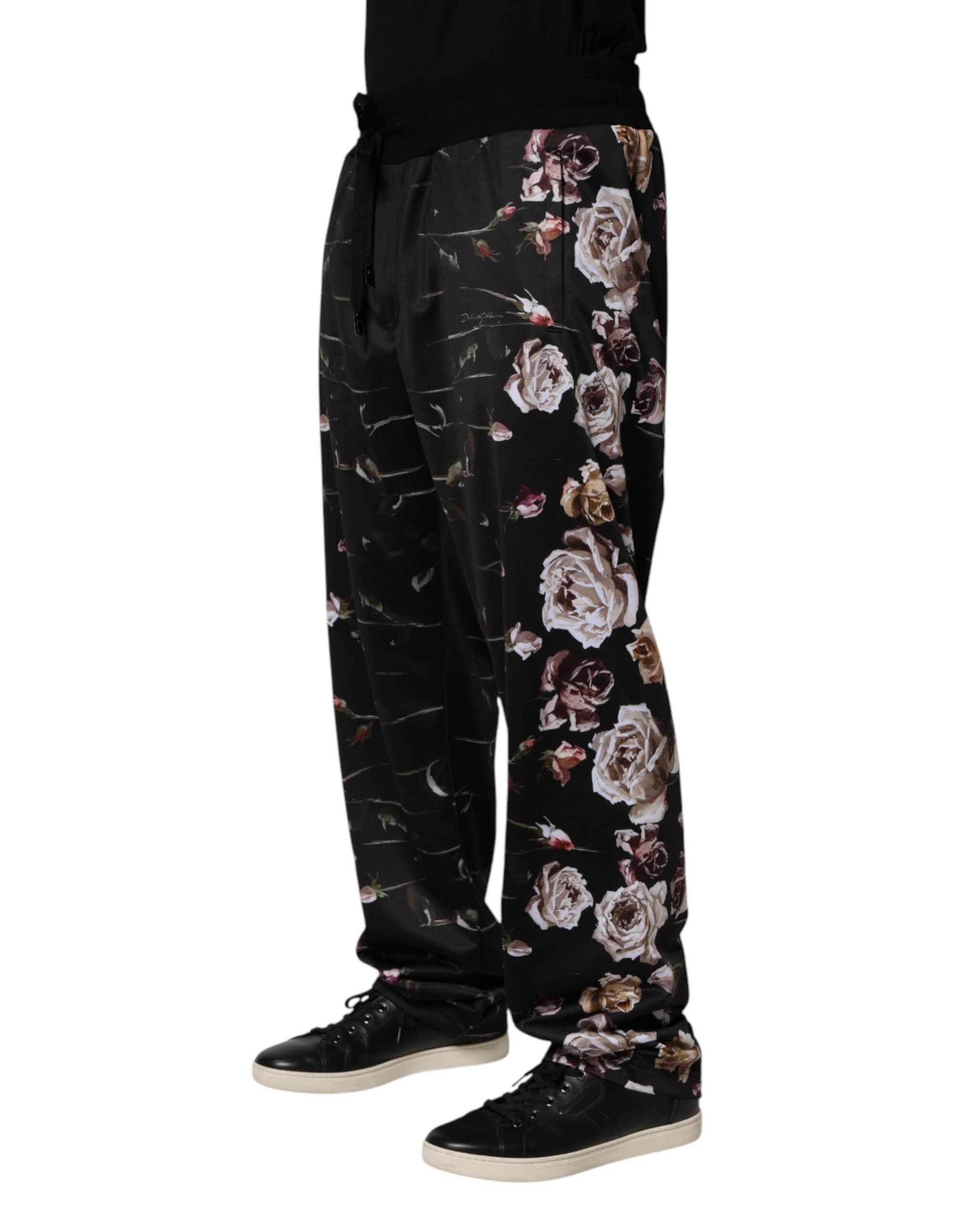 Dolce & Gabbana Black Floral Straight-Leg Chino Trouser Pants Dolce & Gabbana