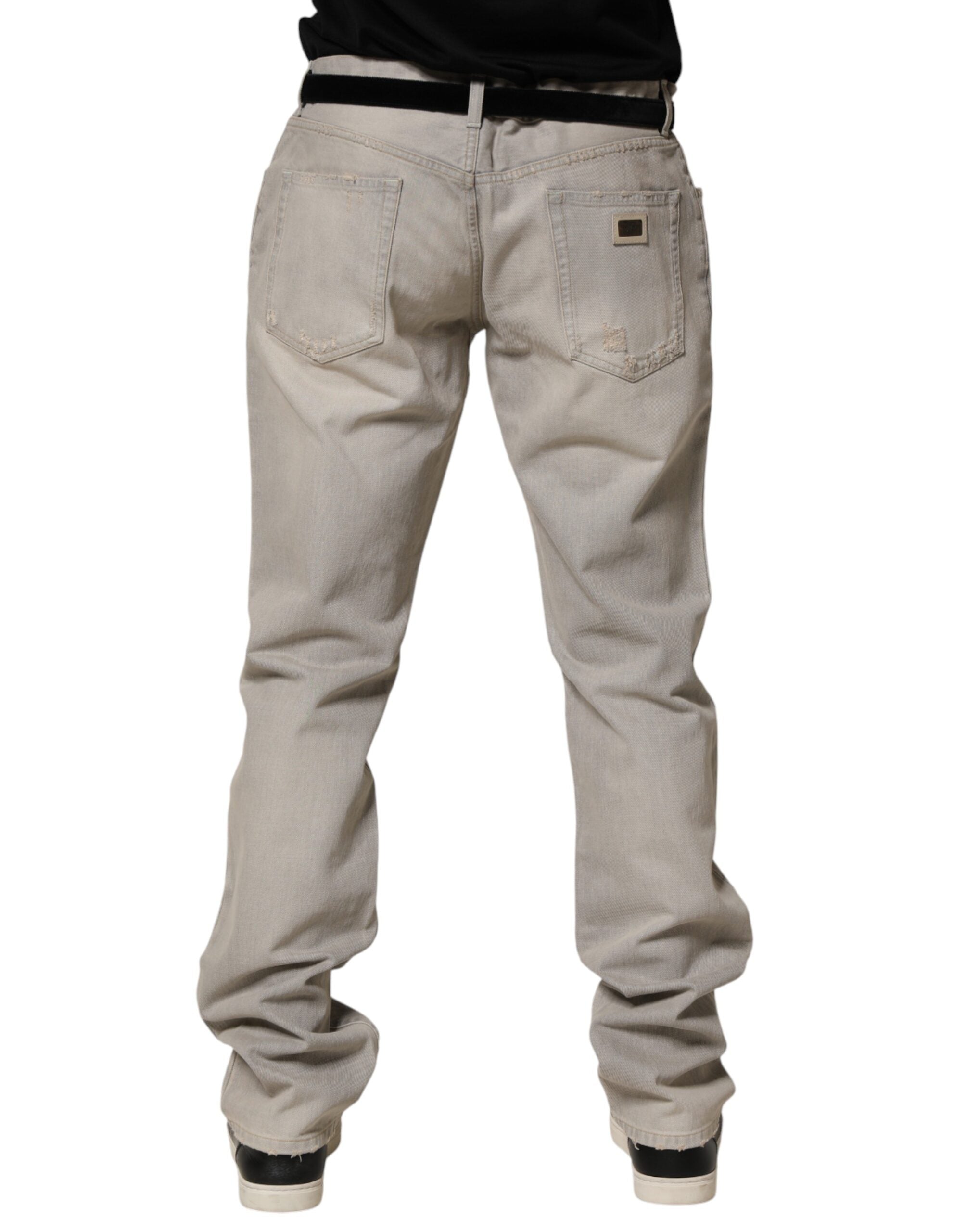 Dolce & Gabbana Light Gray Cotton Straight Denim Trouser Jeans Dolce & Gabbana