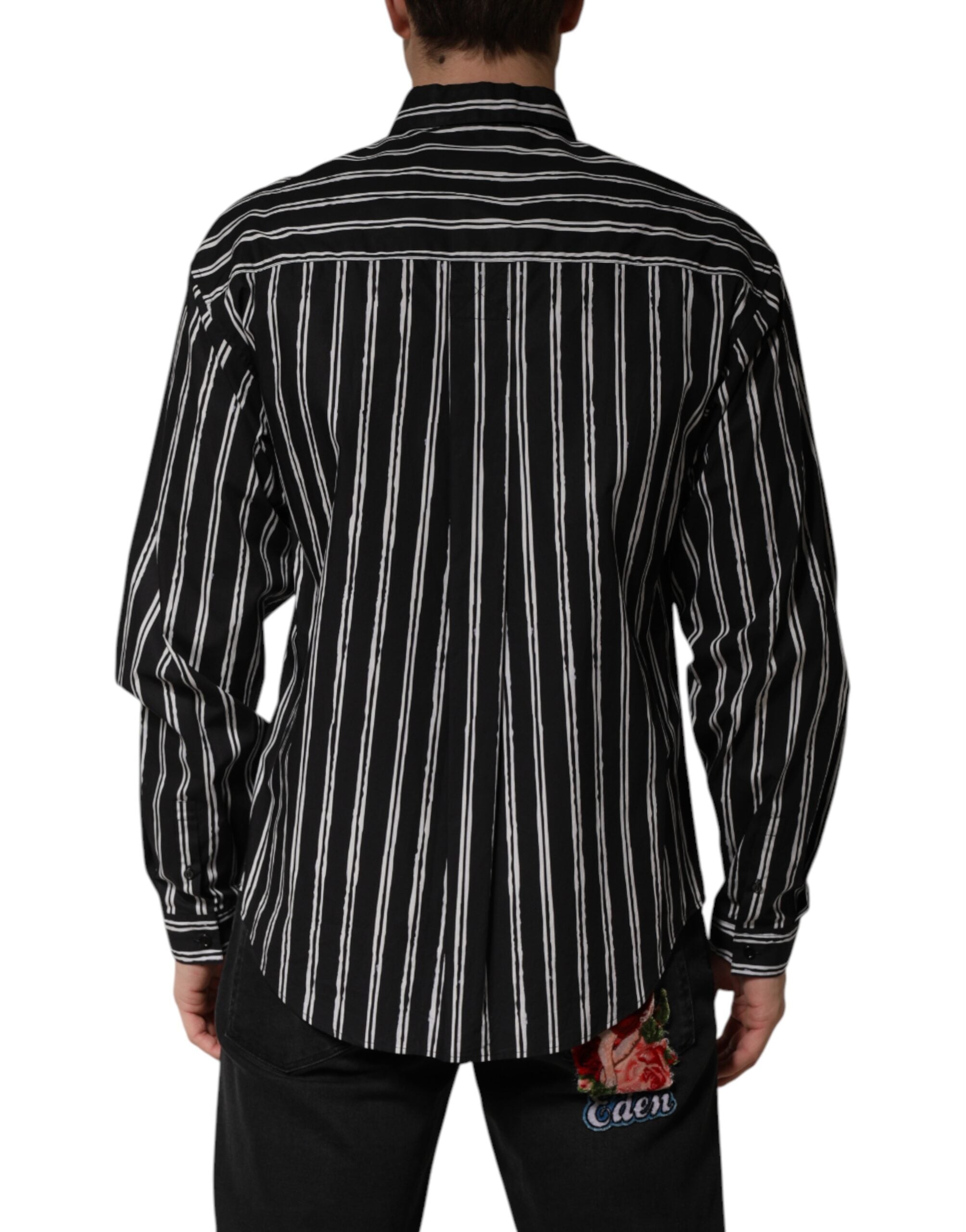 Dolce & Gabbana Black Stripes Cotton Men Formal Dress Shirt Dolce & Gabbana