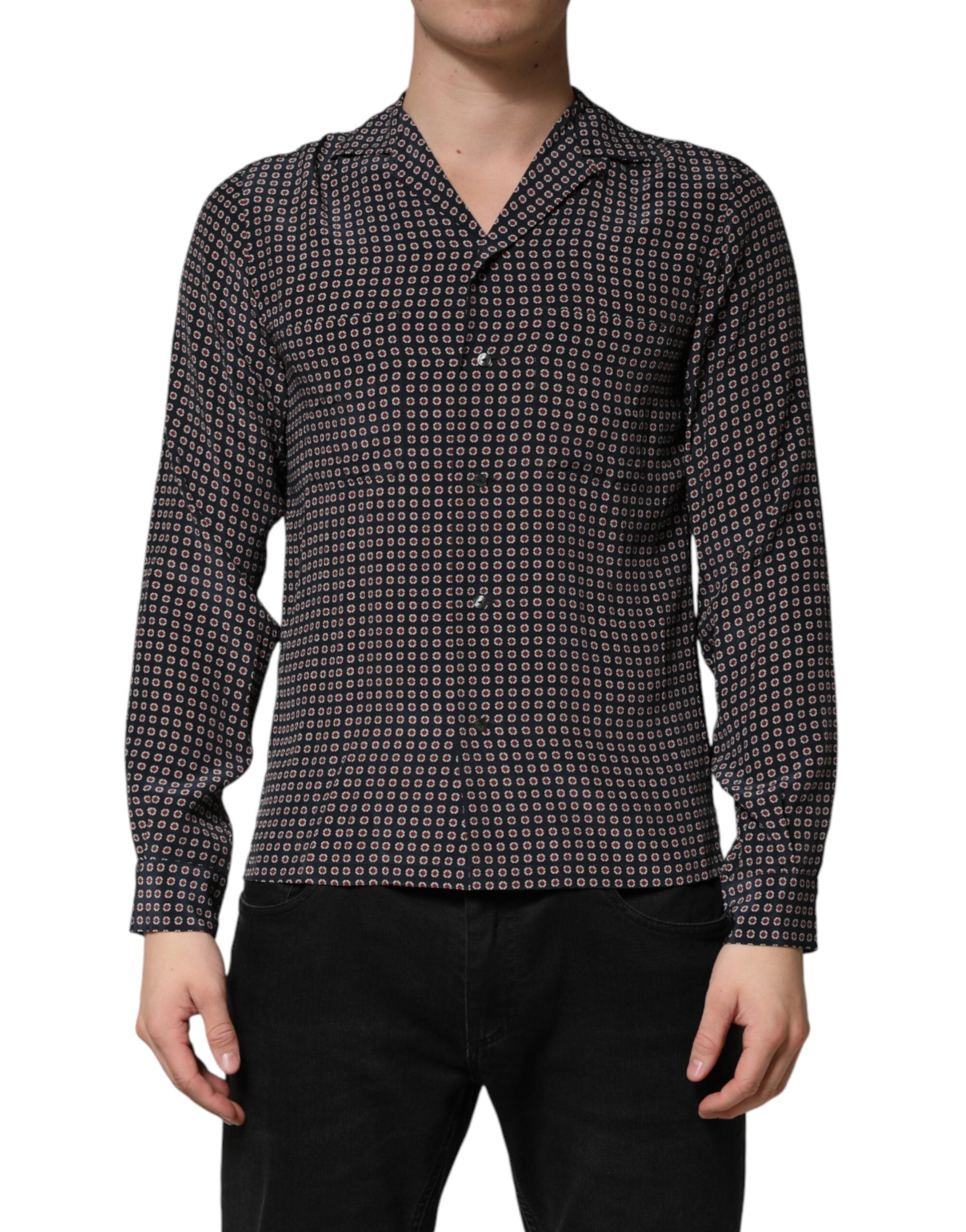 Dolce & Gabbana Black Patterned Silk Men Button Down Shirt Dolce & Gabbana