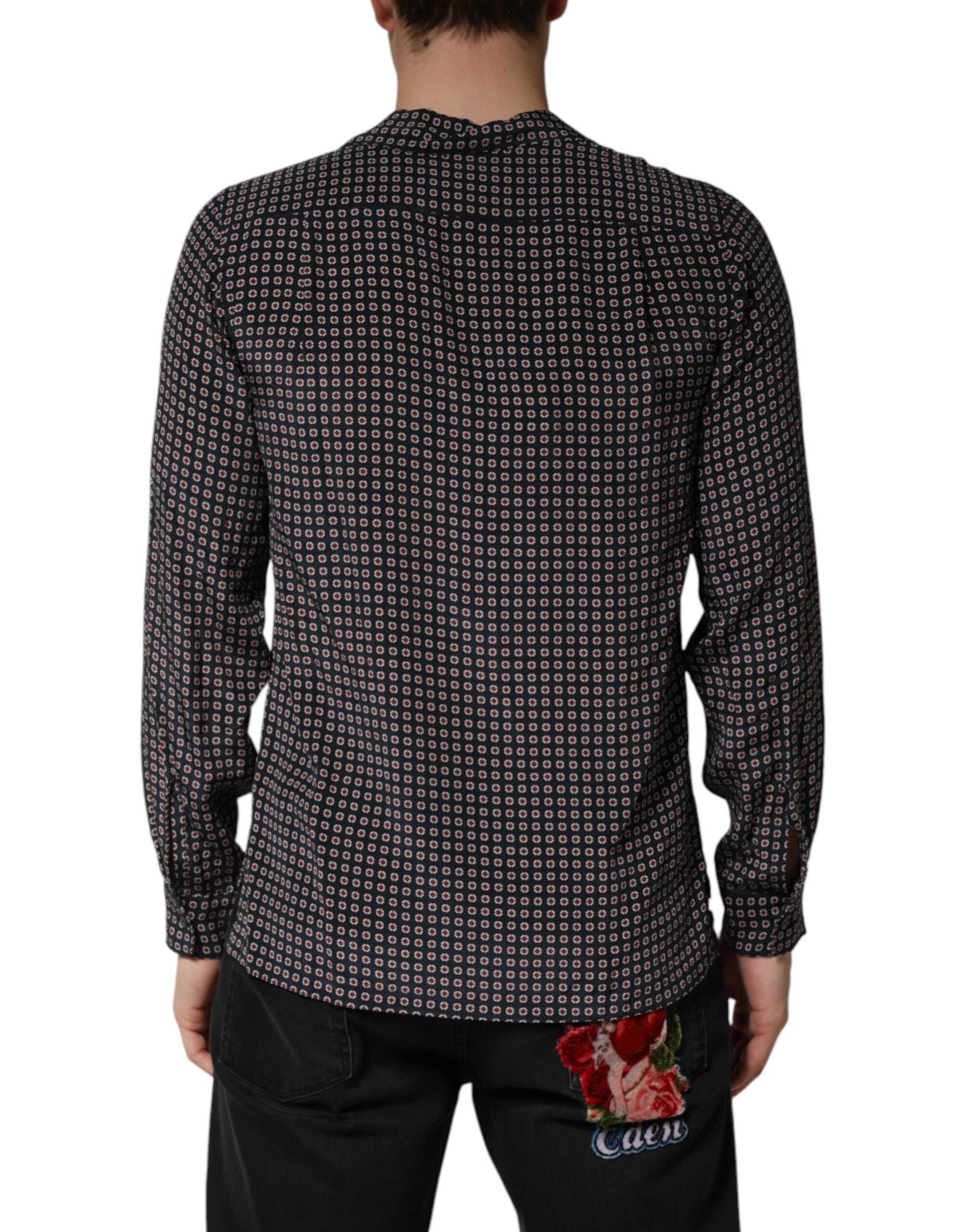 Dolce & Gabbana Black Patterned Silk Men Button Down Shirt Dolce & Gabbana