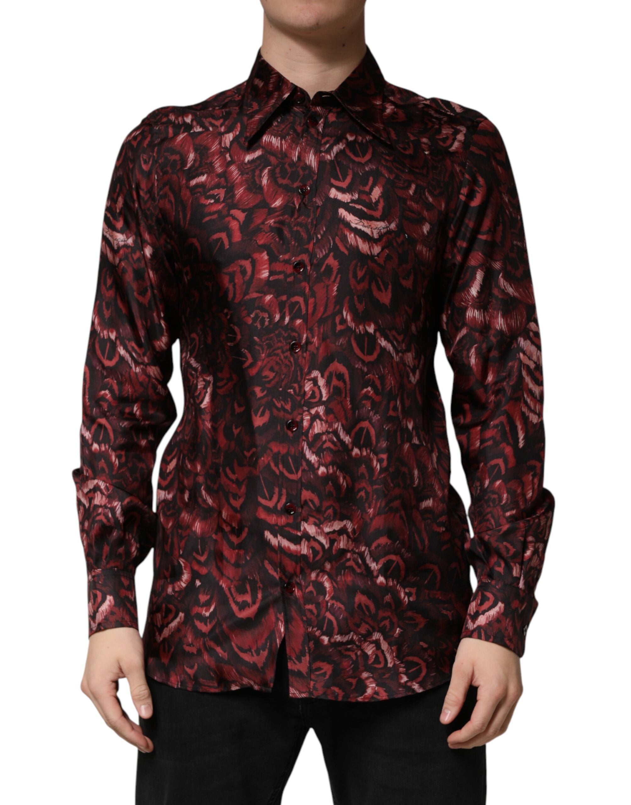 Dolce & Gabbana Bordeaux Patterned Collared Men Dress Shirt Dolce & Gabbana
