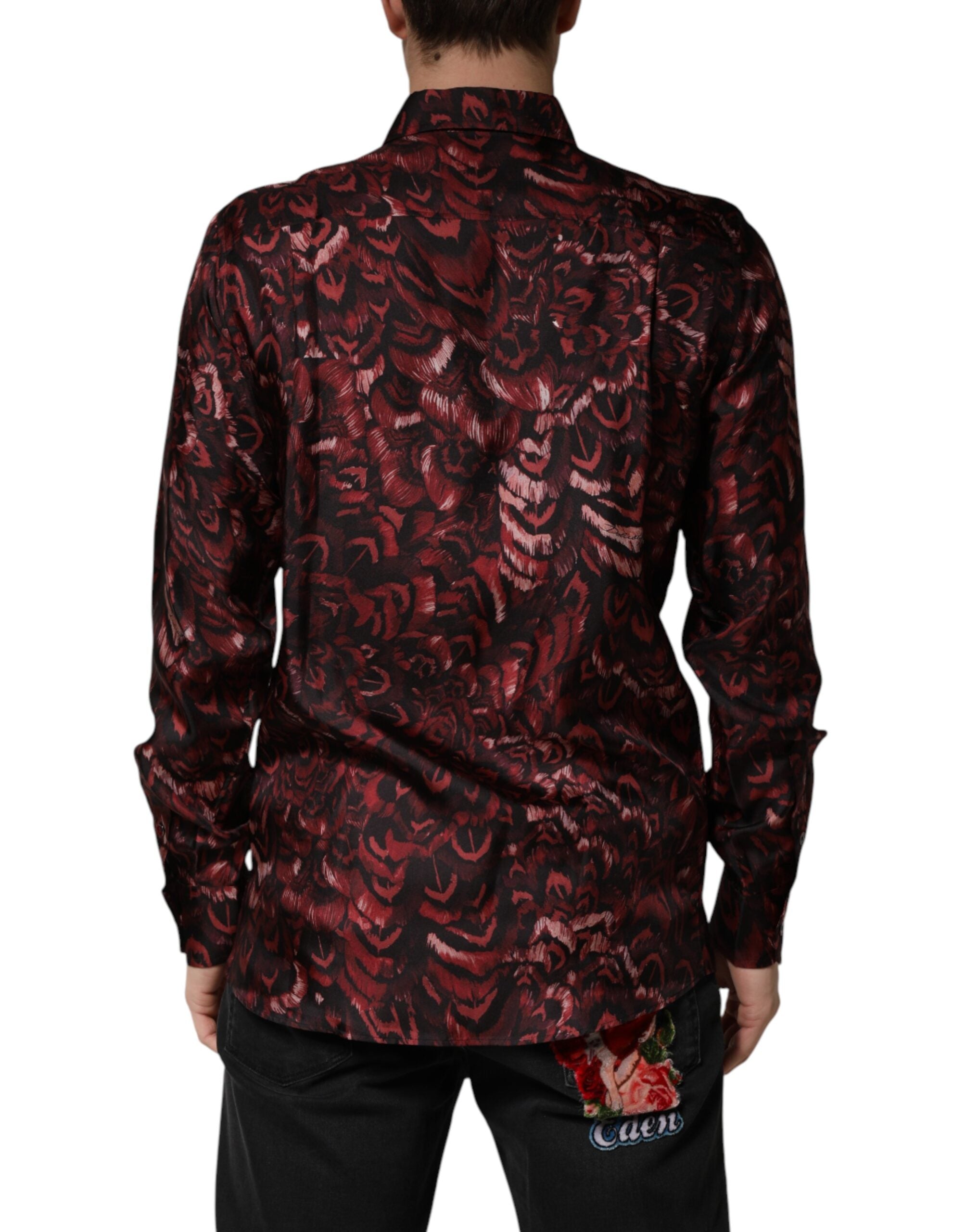 Dolce & Gabbana Bordeaux Patterned Collared Men Dress Shirt Dolce & Gabbana