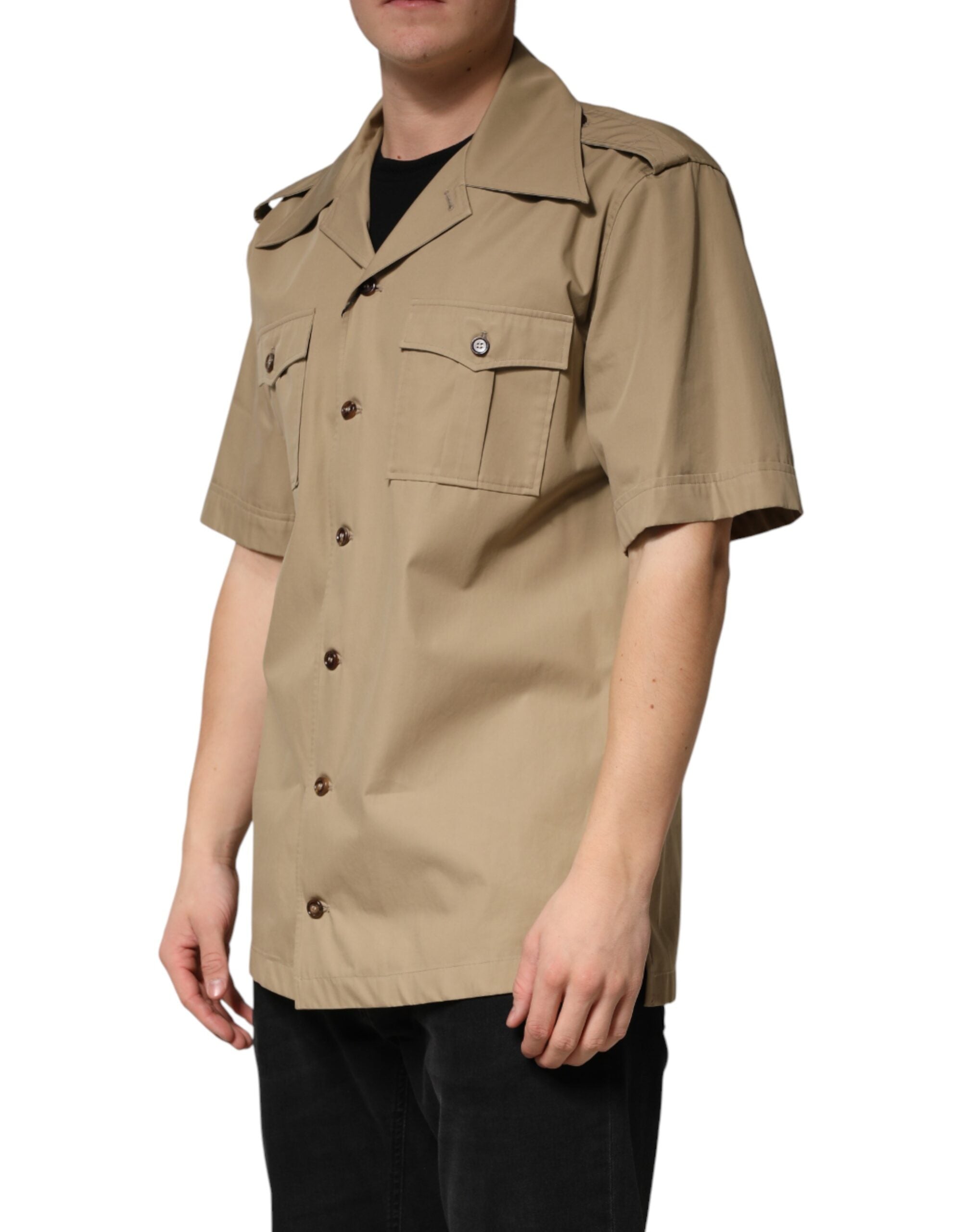 Dolce & Gabbana Brown Pin Up Short Sleeves Men Casual Shirt Dolce & Gabbana
