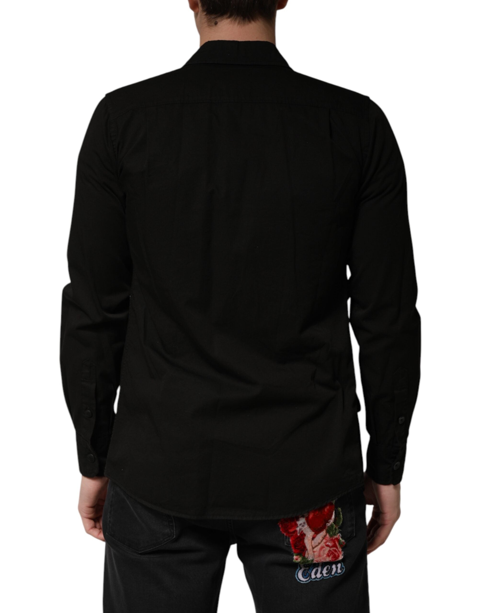 Dolce & Gabbana Black Cotton Collared Men Button Down Shirt Dolce & Gabbana