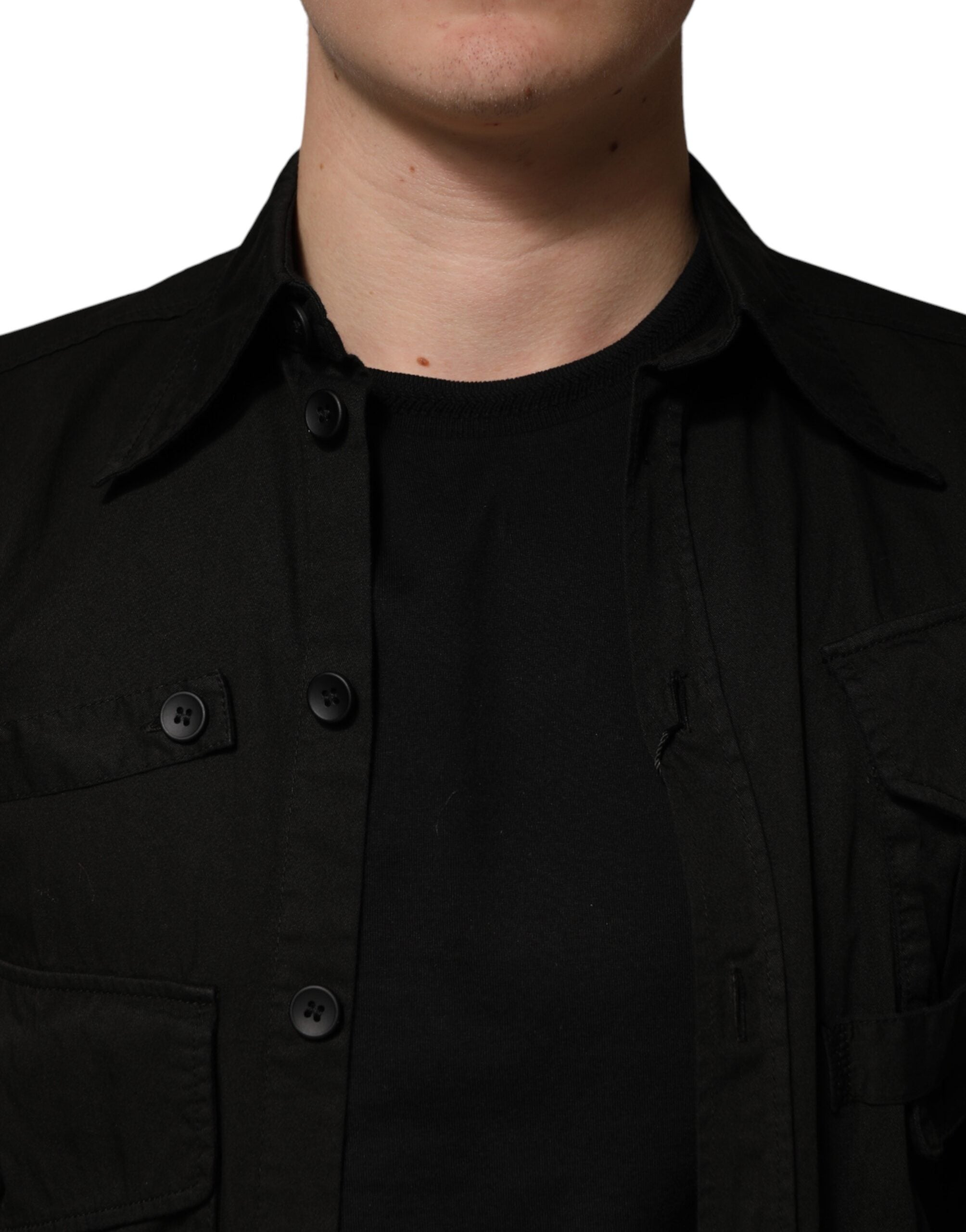 Dolce & Gabbana Black Cotton Collared Men Button Down Shirt Dolce & Gabbana