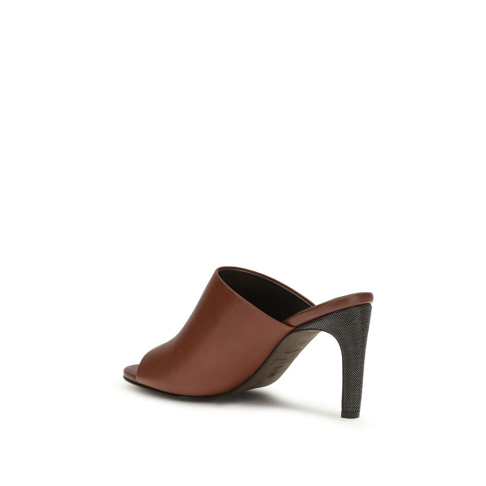 Brunello Cucinelli Brown Calf Leather Bos Taurus Sandals Brunello Cucinelli