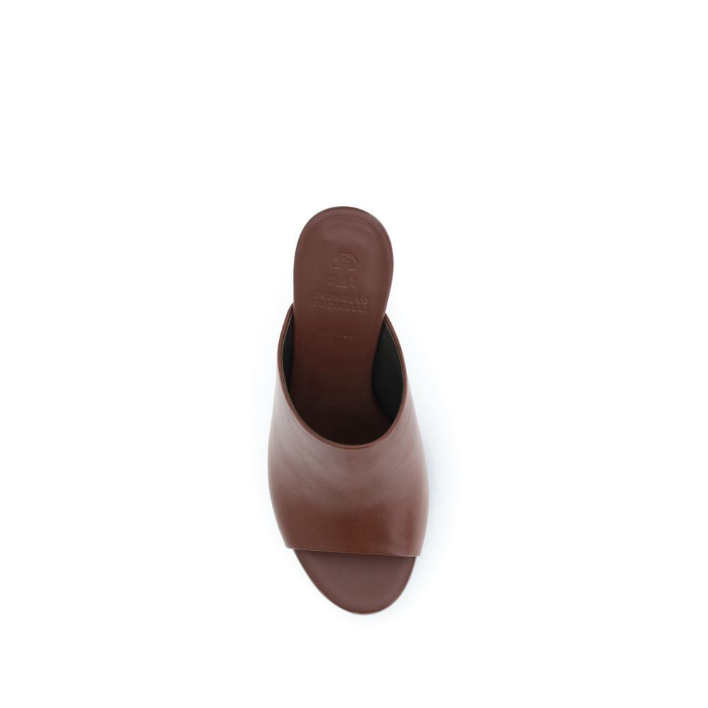 Brunello Cucinelli Brown Calf Leather Bos Taurus Sandals Brunello Cucinelli