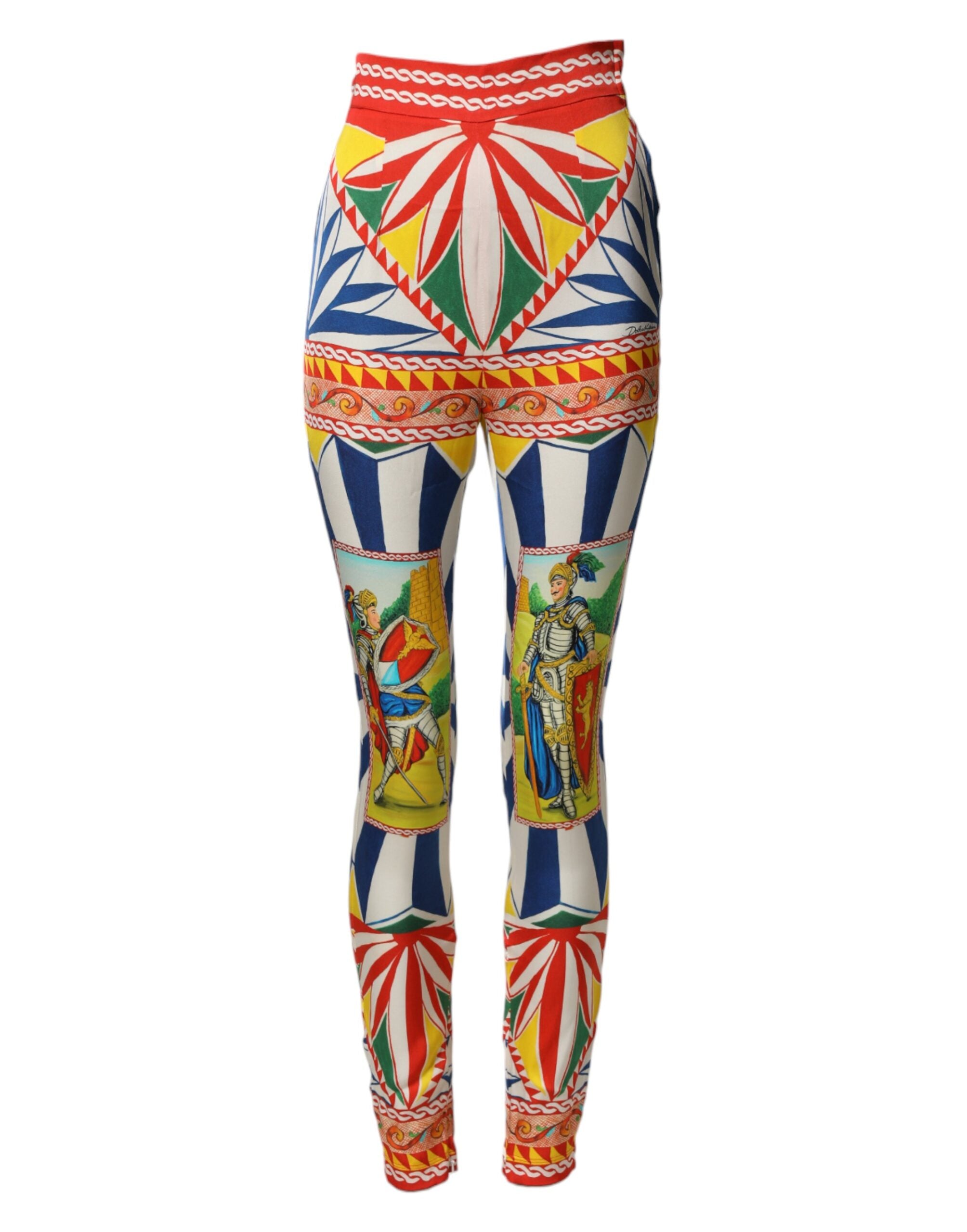 Dolce & Gabbana Multicolor Silk Carretto Leggings Stretch Waist Pants Dolce & Gabbana