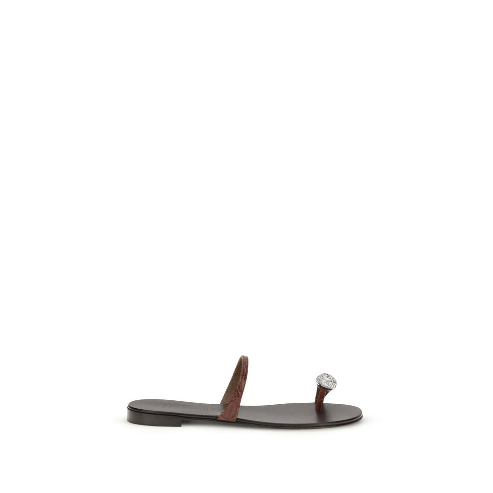 Giuseppe Zanotti Brown Calf Leather Bos Taurus Flat Sandals Giuseppe Zanotti