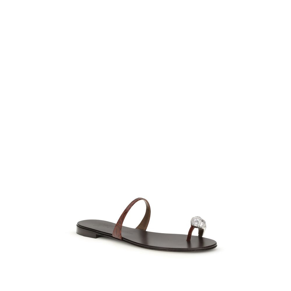 Giuseppe Zanotti Brown Calf Leather Bos Taurus Flat Sandals Giuseppe Zanotti