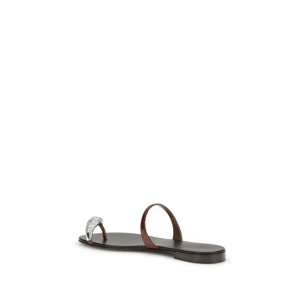 Giuseppe Zanotti Brown Calf Leather Bos Taurus Flat Sandals Giuseppe Zanotti