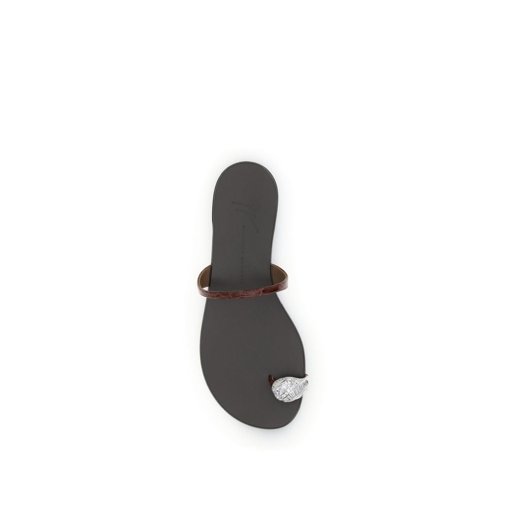Giuseppe Zanotti Brown Calf Leather Bos Taurus Flat Sandals Giuseppe Zanotti