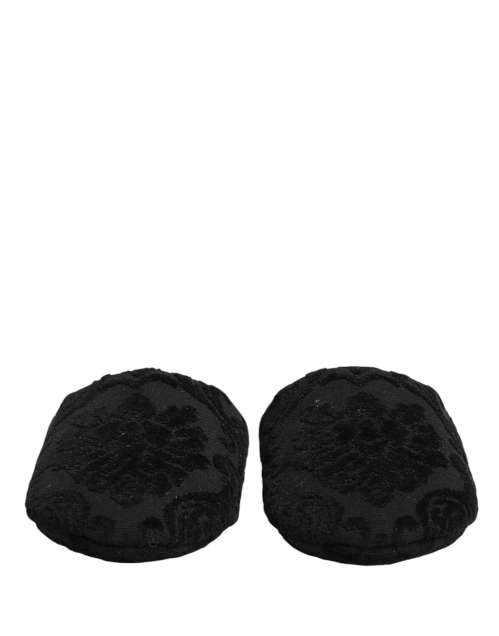 Dolce & Gabbana Black Logo Embroidered Slippers Flats Shoes Dolce & Gabbana