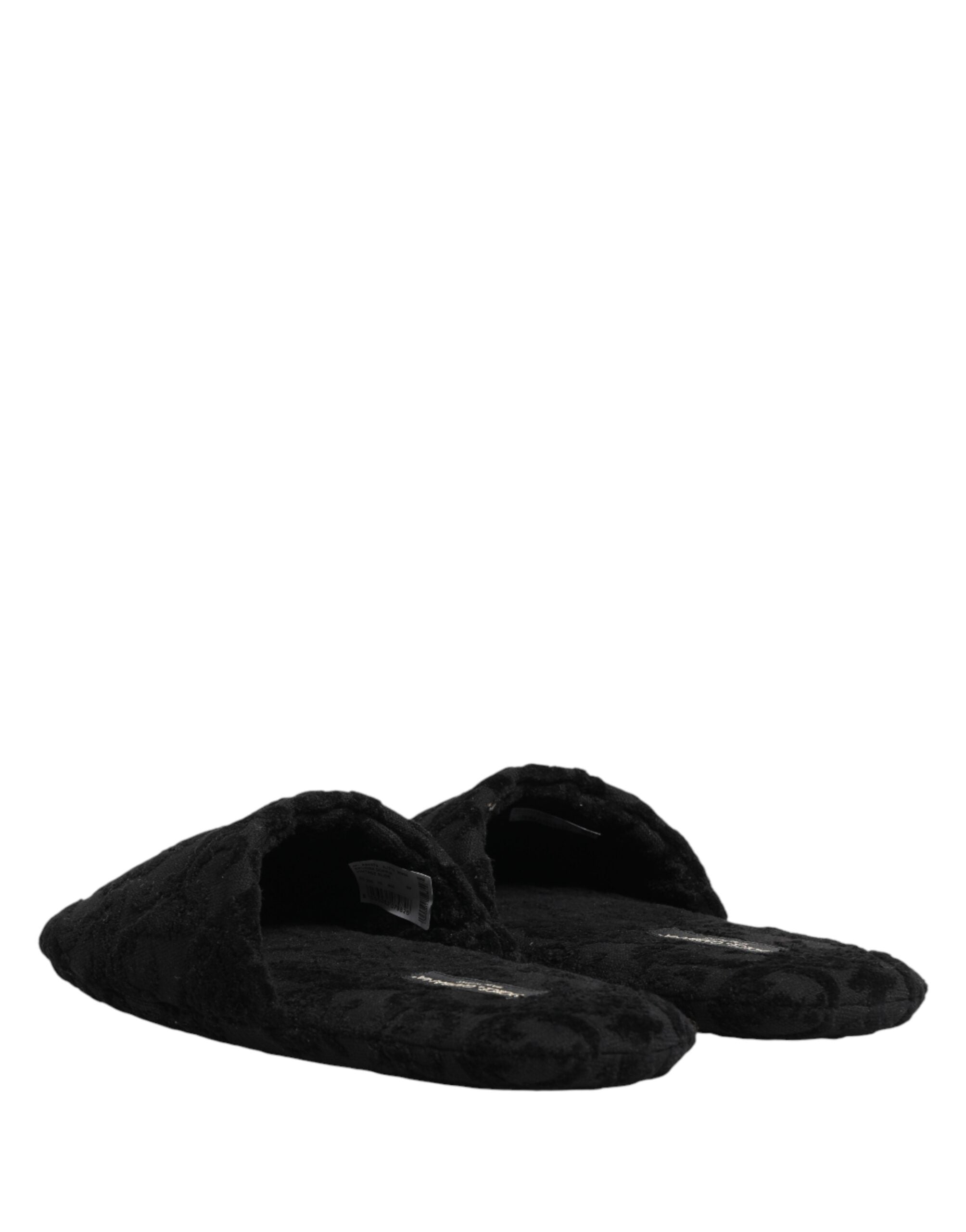Dolce & Gabbana Black Logo Embroidered Slippers Flats Shoes Dolce & Gabbana
