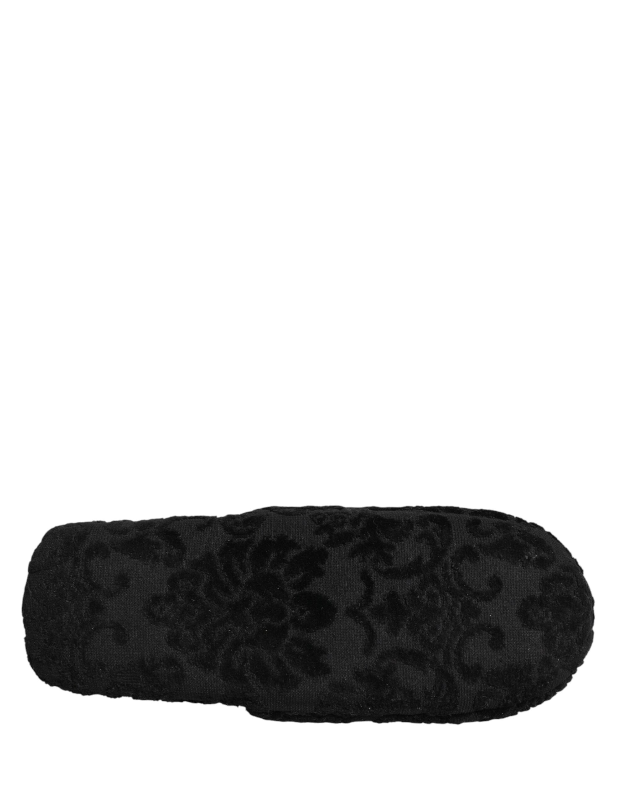 Dolce & Gabbana Black Logo Embroidered Slippers Flats Shoes Dolce & Gabbana
