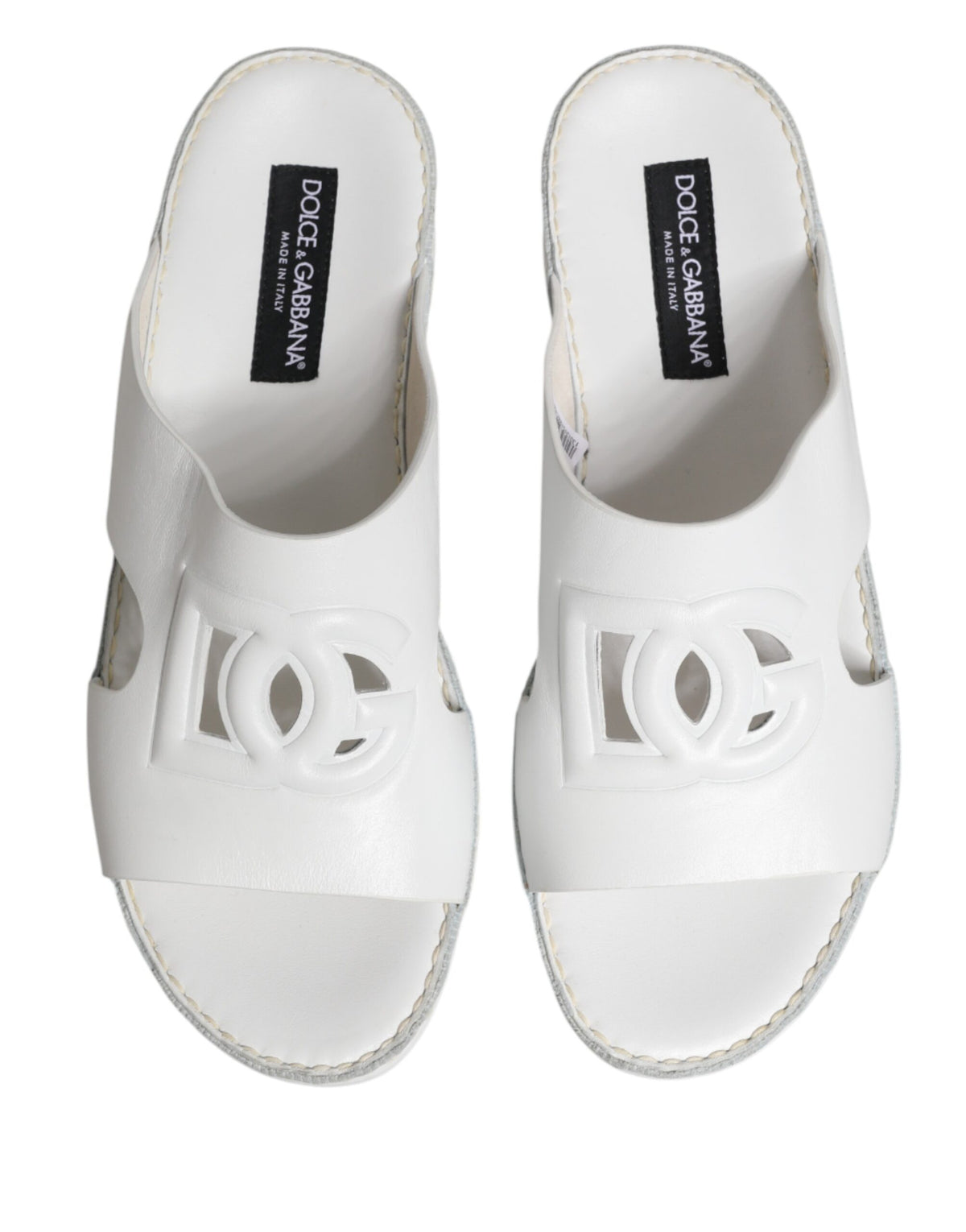 Dolce & Gabbana White DG Cutout Slides Slippers Flats Shoes