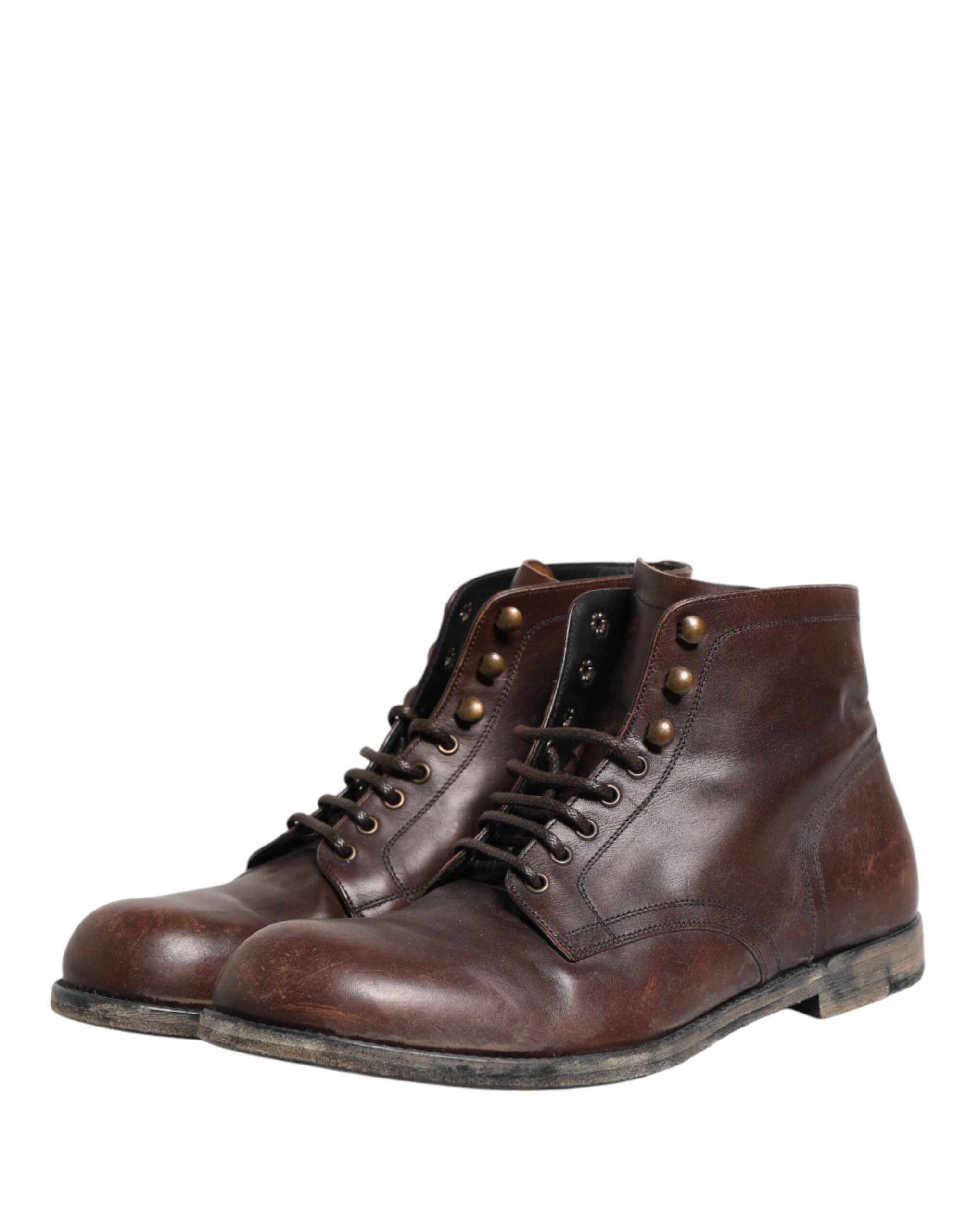 Dolce & Gabbana Brown Lace Up Short Ankle Boots Men Shoes Dolce & Gabbana