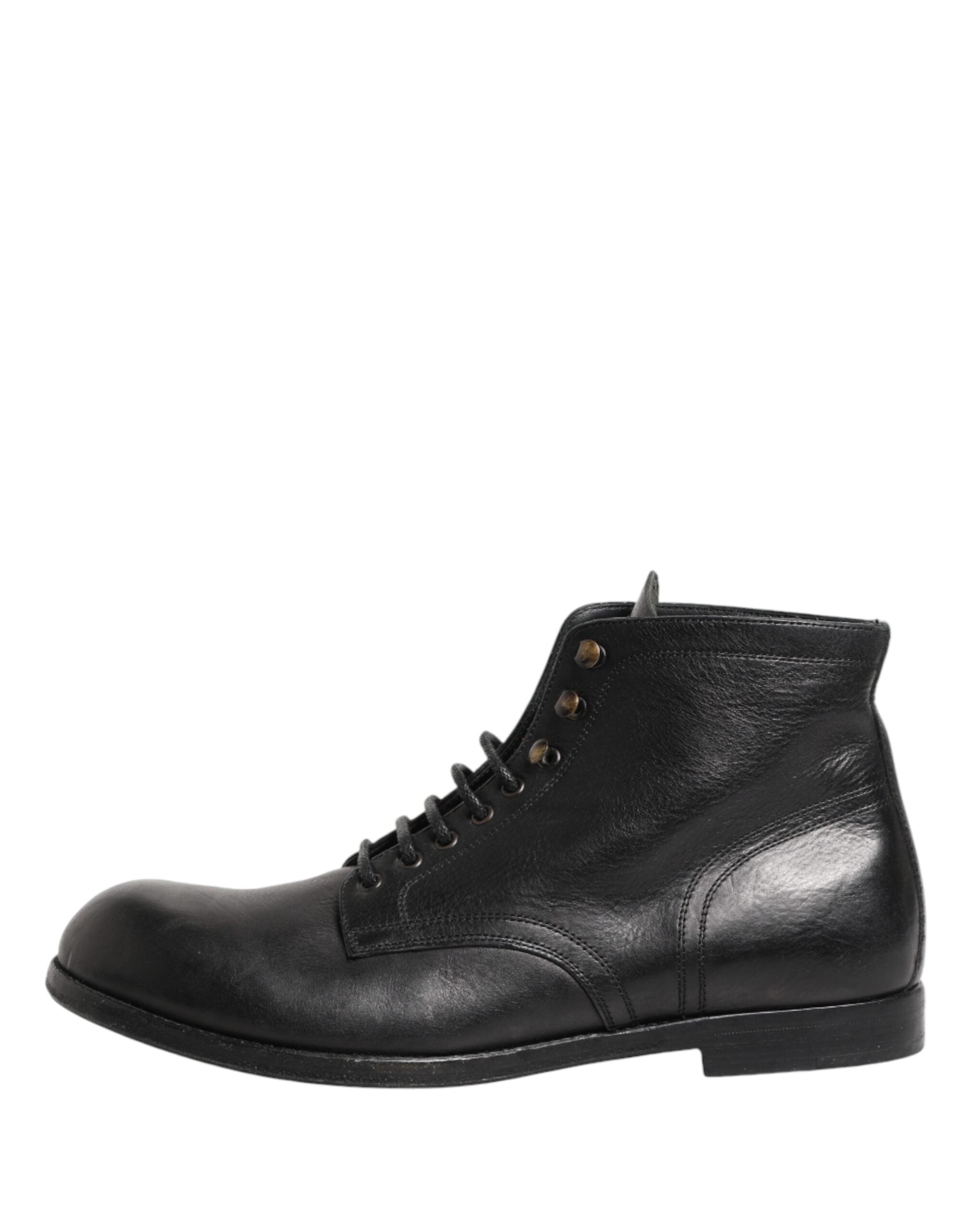 Dolce & Gabbana Black Lace Up Short Ankle Boots Men Shoes Dolce & Gabbana