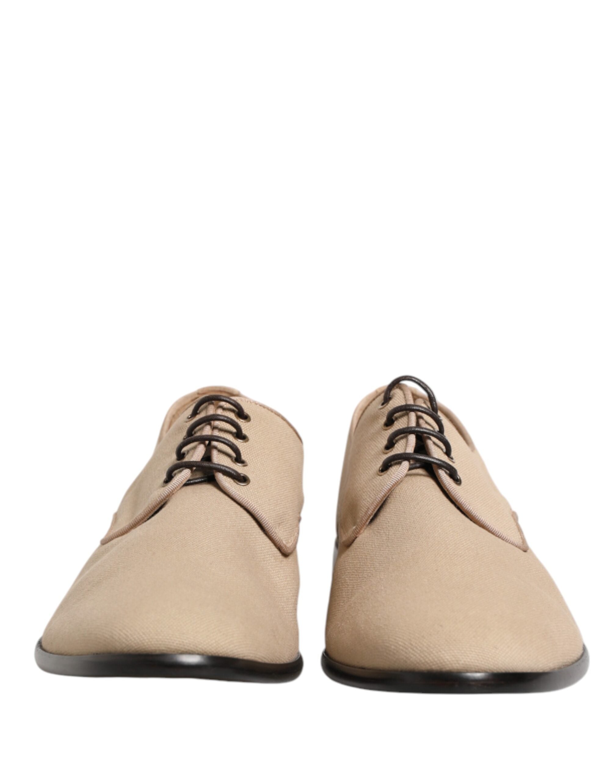 Dolce & Gabbana Beige Canvas Derby Lace Up Dress Men Shoes Dolce & Gabbana