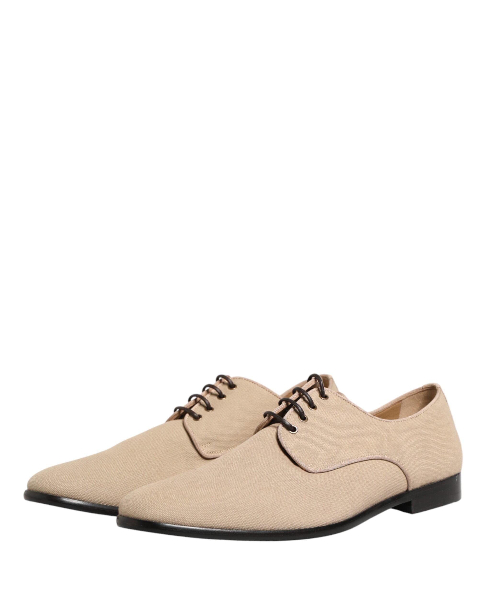 Dolce & Gabbana Beige Canvas Derby Lace Up Dress Men Shoes Dolce & Gabbana