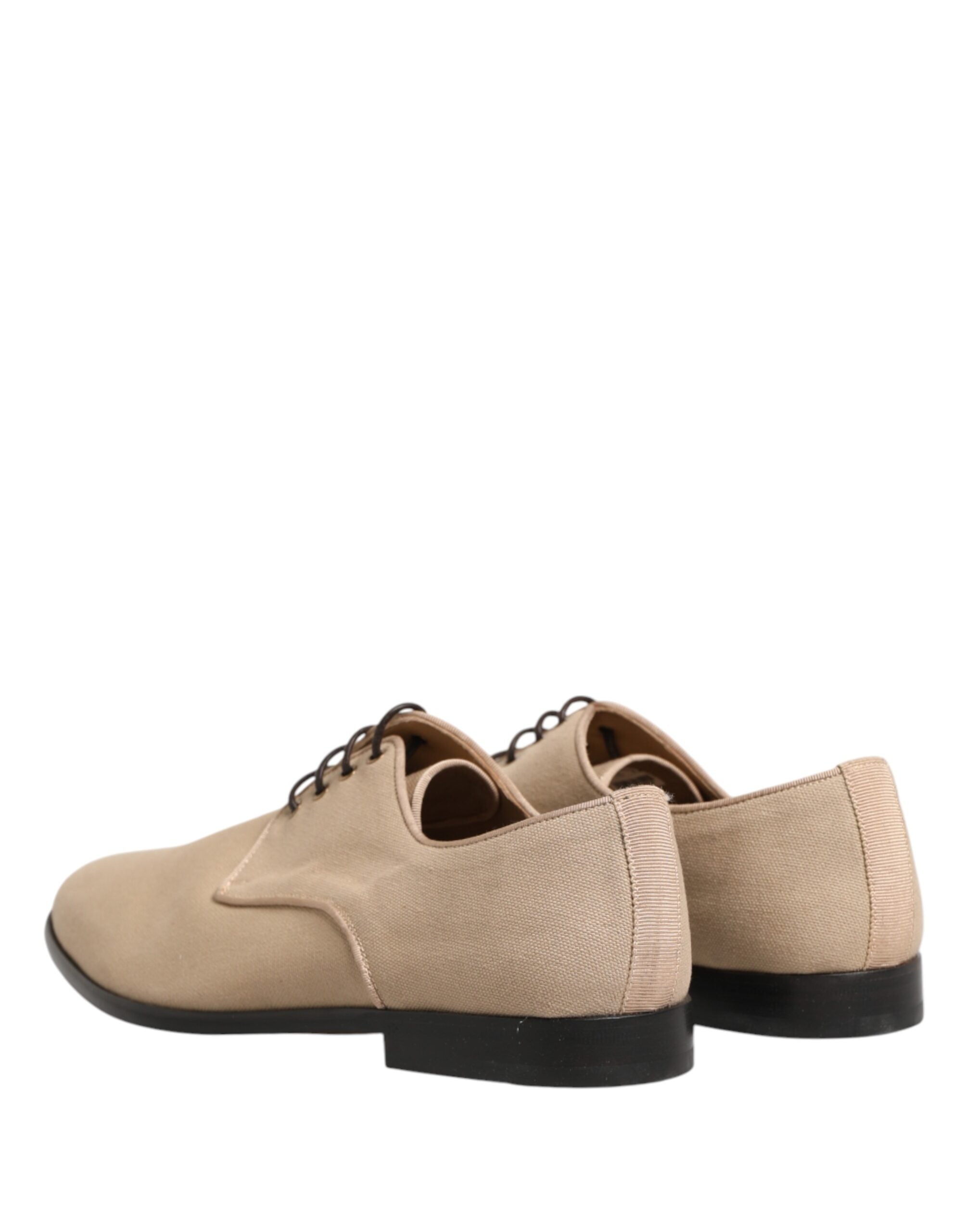 Dolce & Gabbana Beige Canvas Derby Lace Up Dress Men Shoes Dolce & Gabbana
