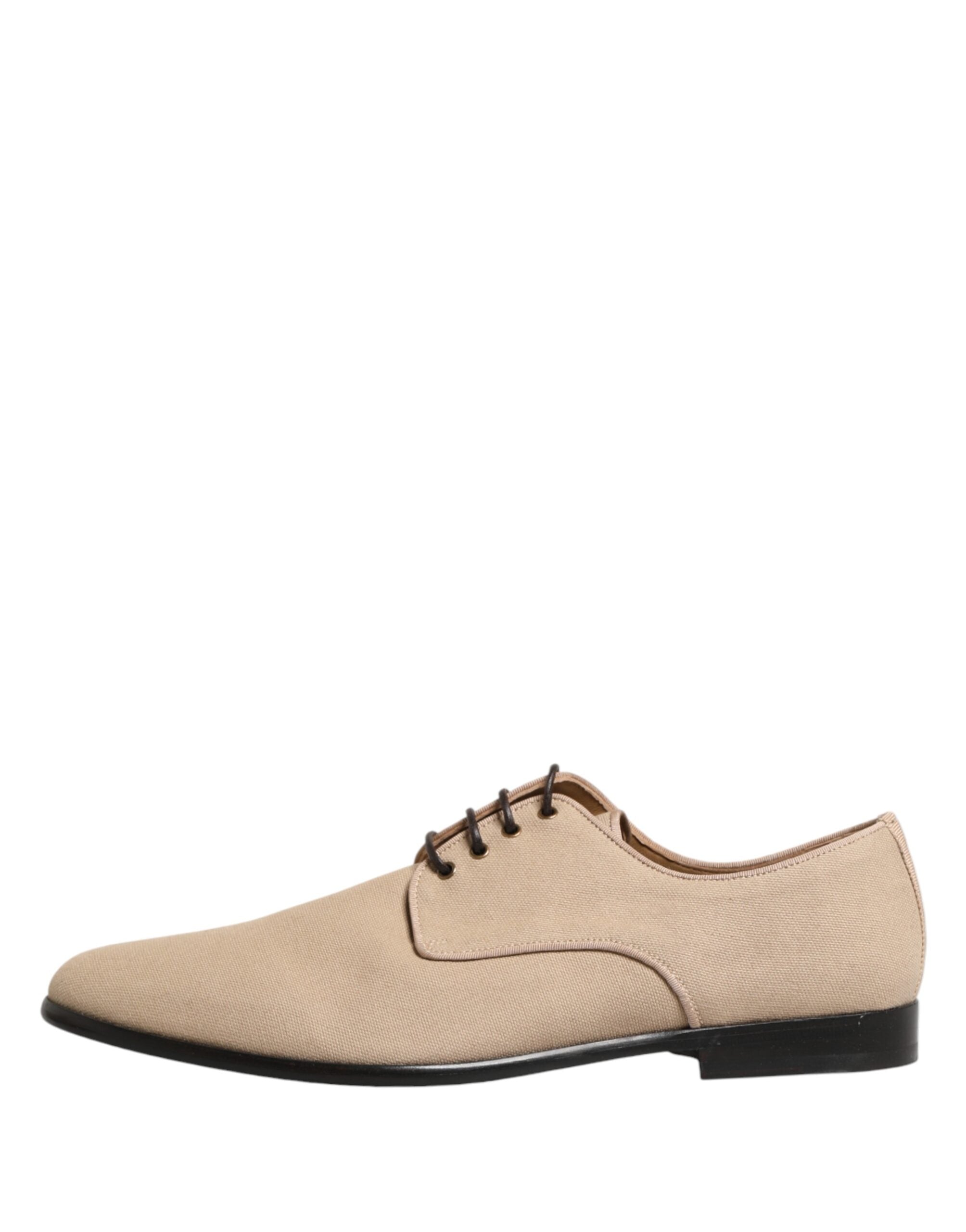 Dolce & Gabbana Beige Canvas Derby Lace Up Dress Men Shoes Dolce & Gabbana