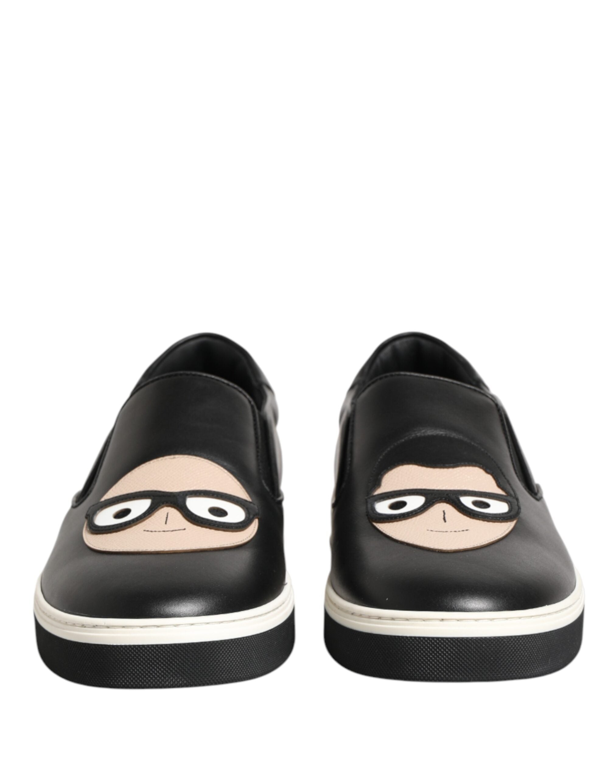 Dolce & Gabbana Black Leather Signature Figures Sneakers Shoes Dolce & Gabbana