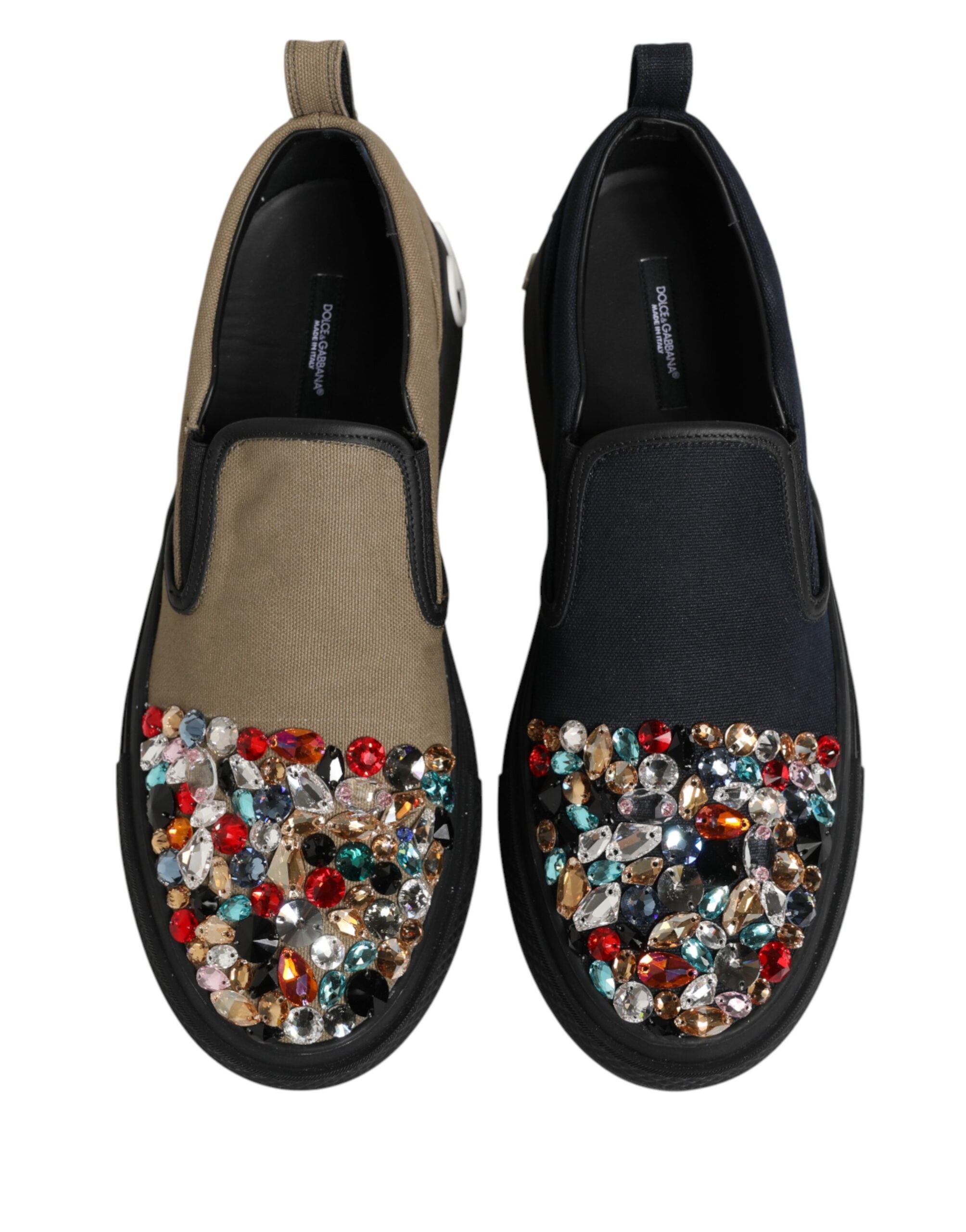 Dolce & Gabbana Blue Canvas Embellished Slip On Men Sneakers Shoes Dolce & Gabbana