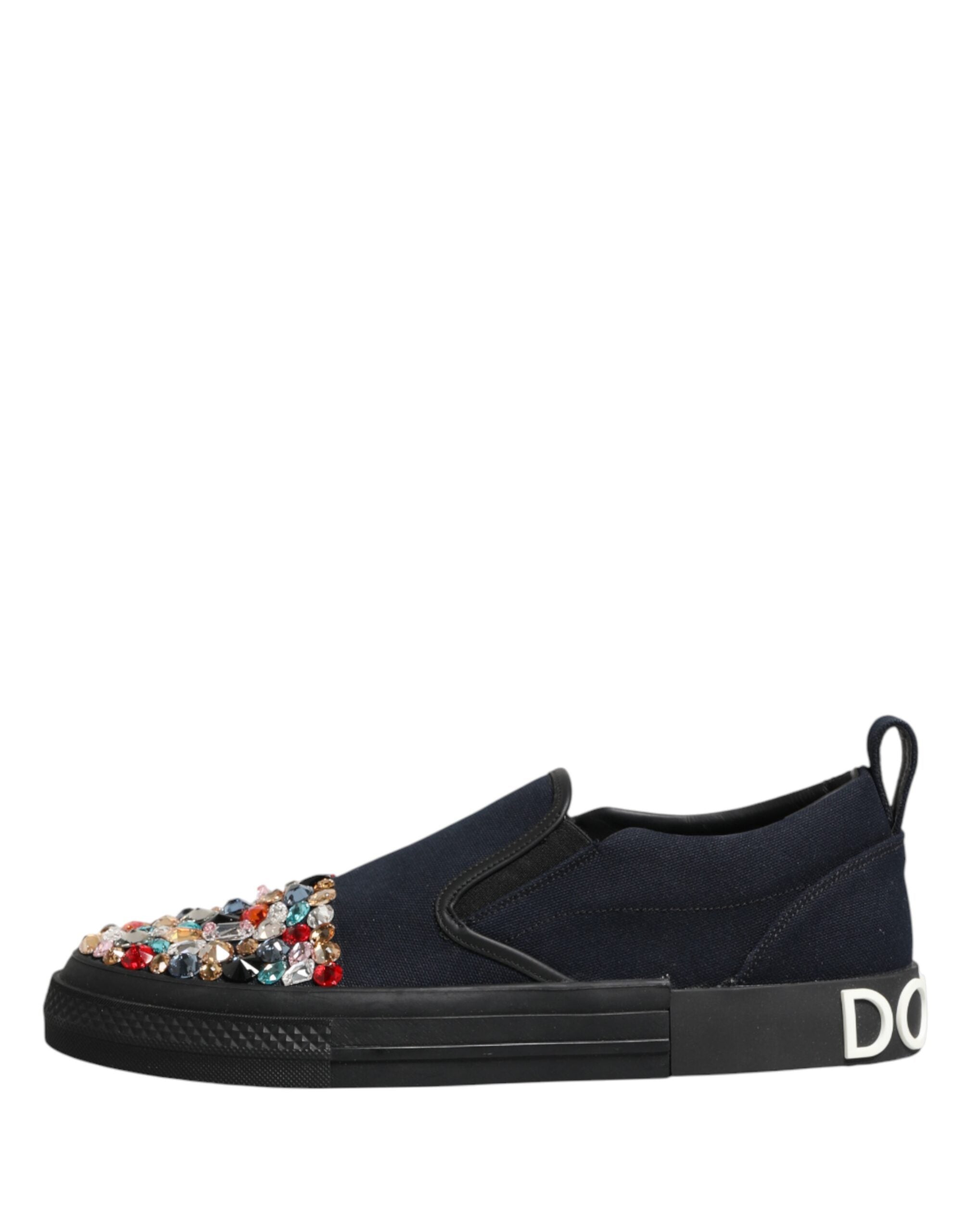 Dolce & Gabbana Blue Canvas Embellished Slip On Men Sneakers Shoes Dolce & Gabbana