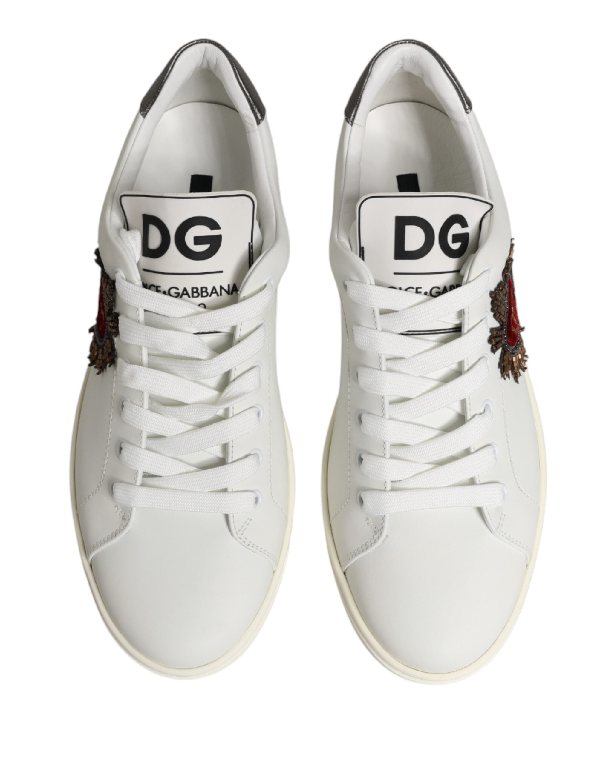 Dolce & Gabbana White Leather Sacred Heart Patch Sneakers Shoes Dolce & Gabbana