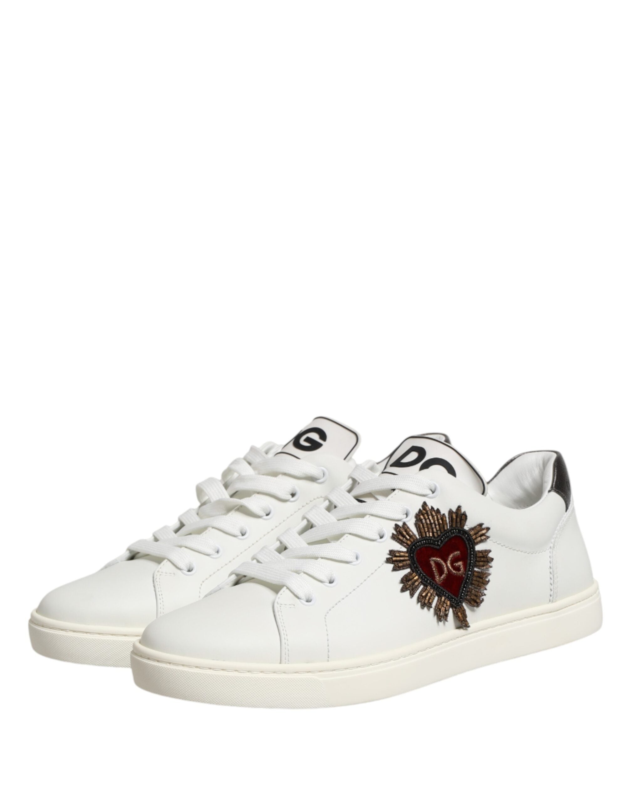Dolce & Gabbana White Leather Sacred Heart Patch Sneakers Shoes Dolce & Gabbana
