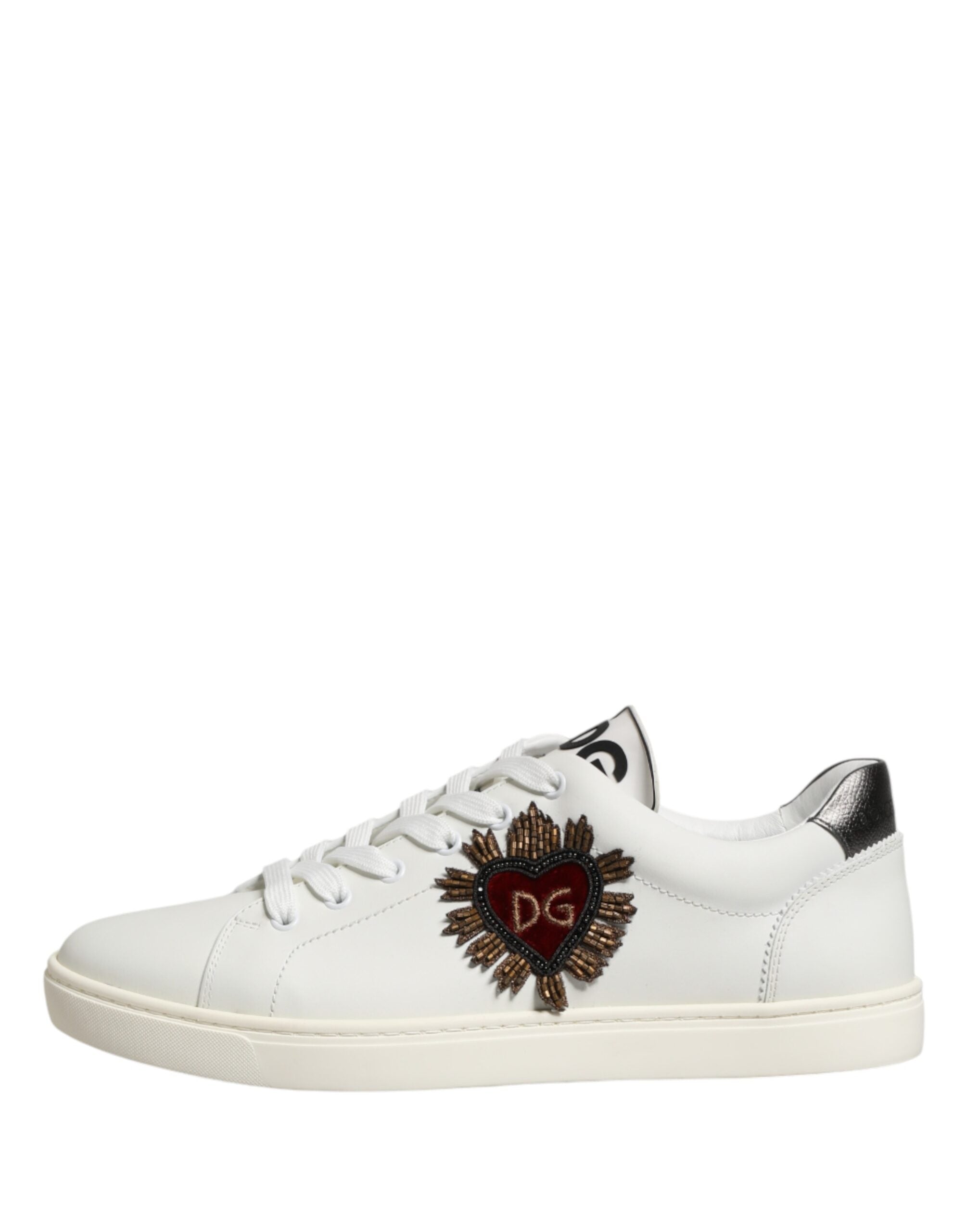 Dolce & Gabbana White Leather Sacred Heart Patch Sneakers Shoes Dolce & Gabbana
