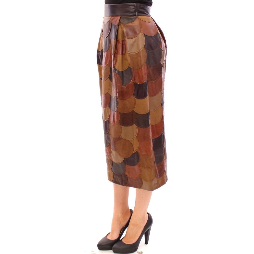 Dolce & Gabbana Brown Lamb Leather Midi Skirt Dolce & Gabbana