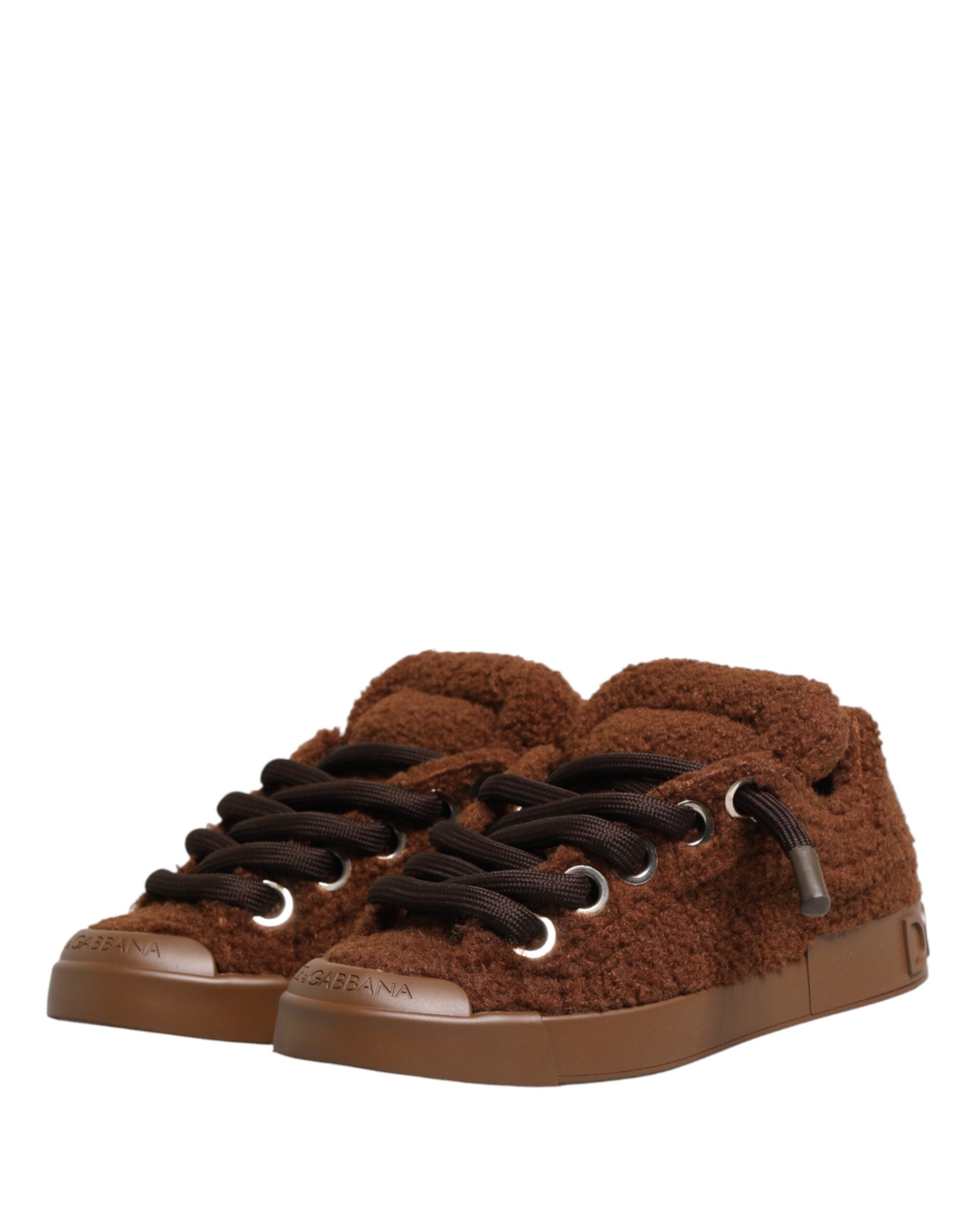 Dolce & Gabbana Brown Faux Shearling Low Top Sneakers Shoes Dolce & Gabbana