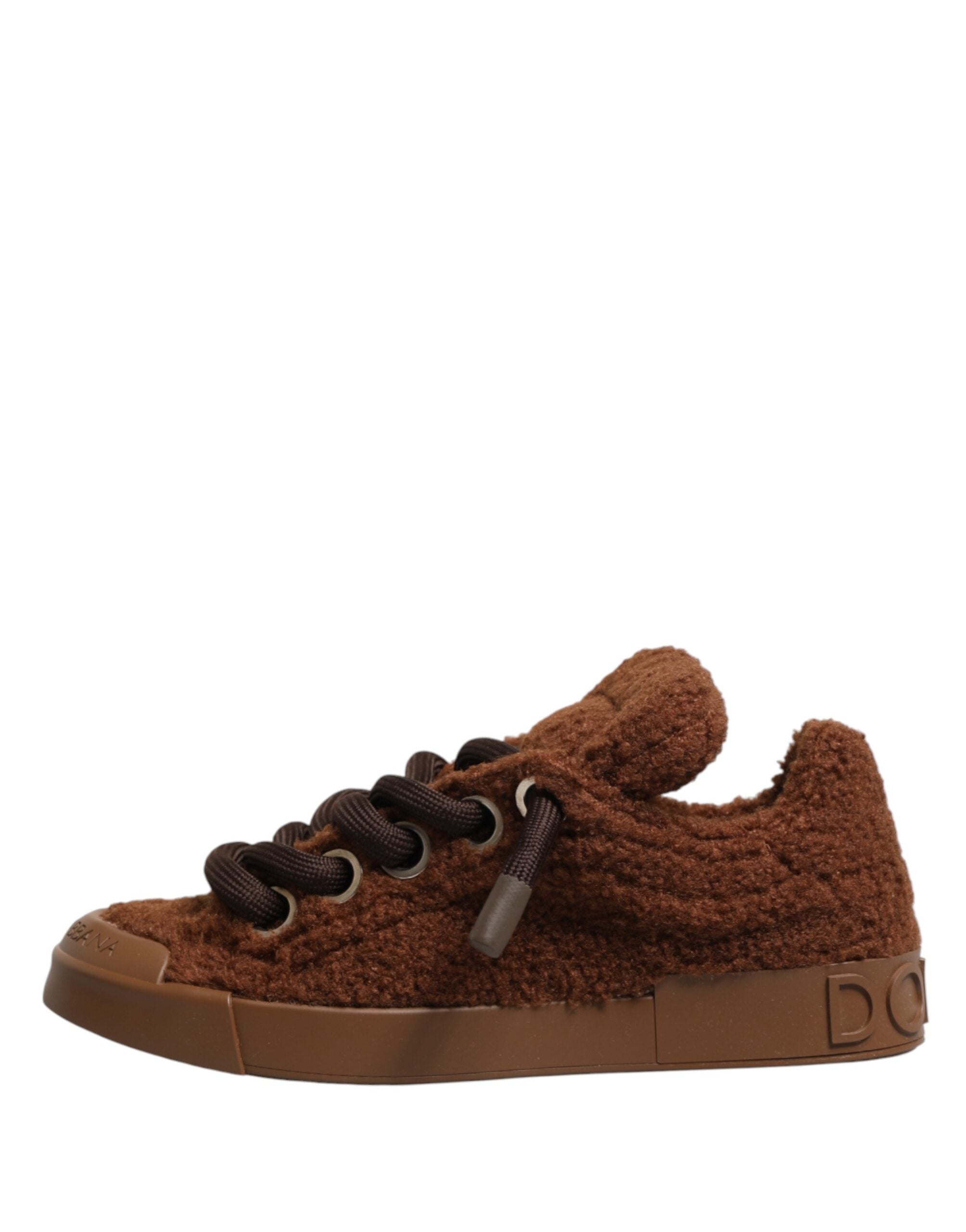 Dolce & Gabbana Brown Faux Shearling Low Top Sneakers Shoes Dolce & Gabbana