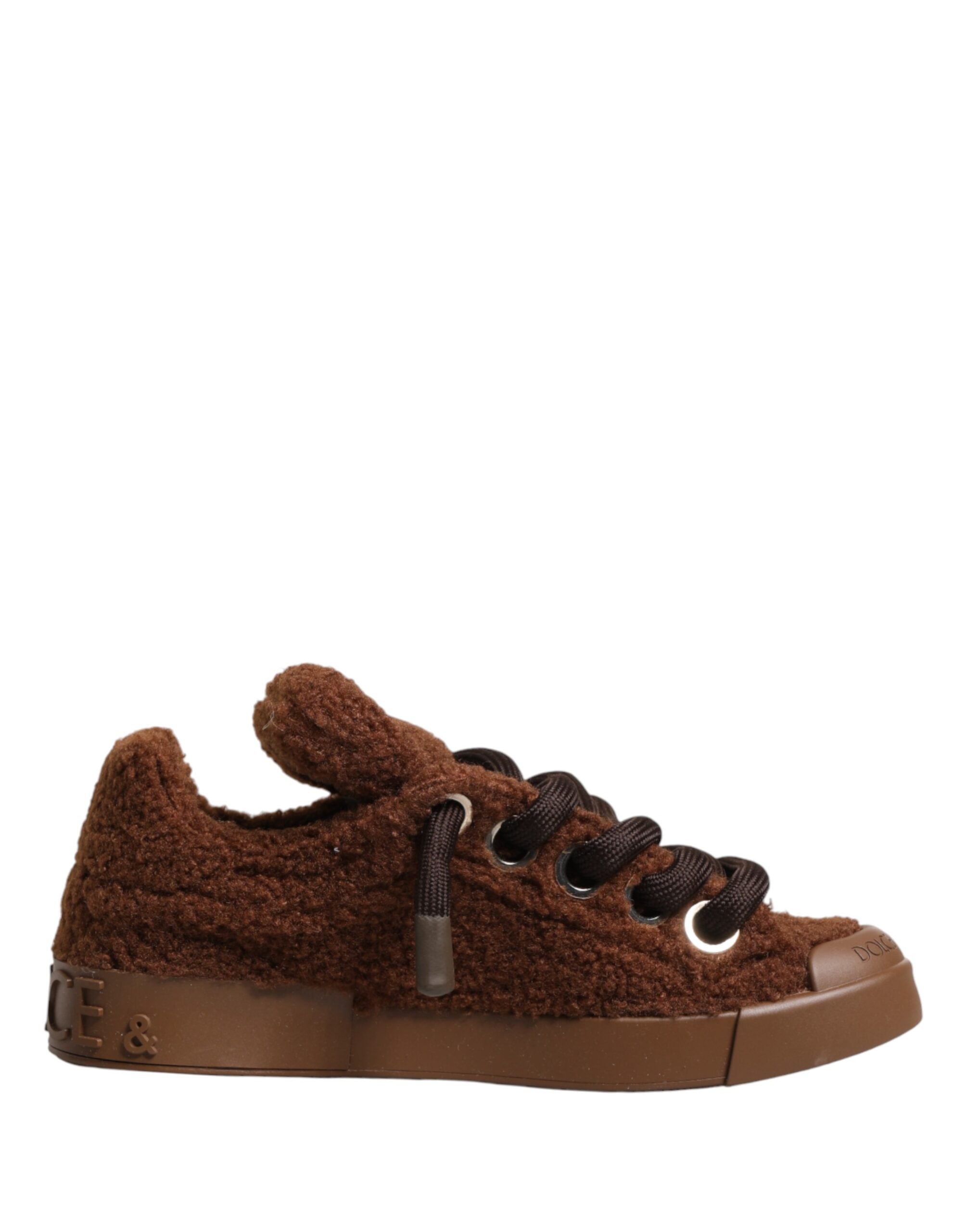 Dolce & Gabbana Brown Faux Shearling Low Top Sneakers Shoes Dolce & Gabbana
