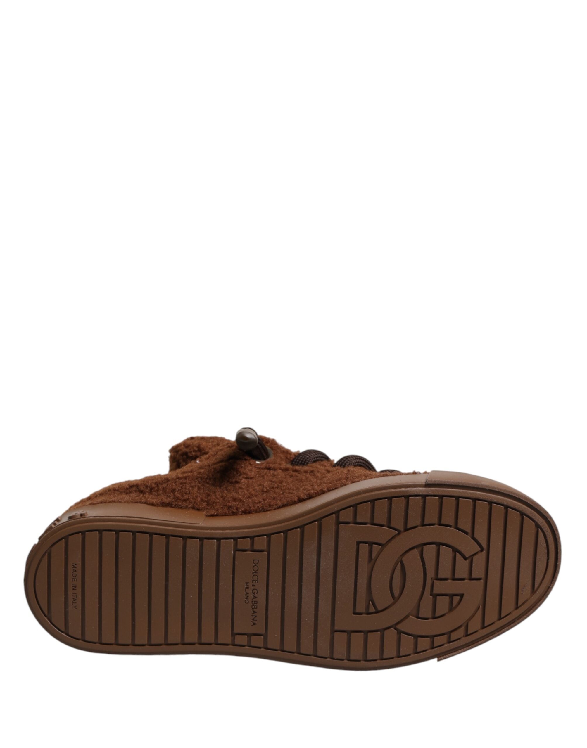 Dolce & Gabbana Brown Faux Shearling Low Top Sneakers Shoes Dolce & Gabbana