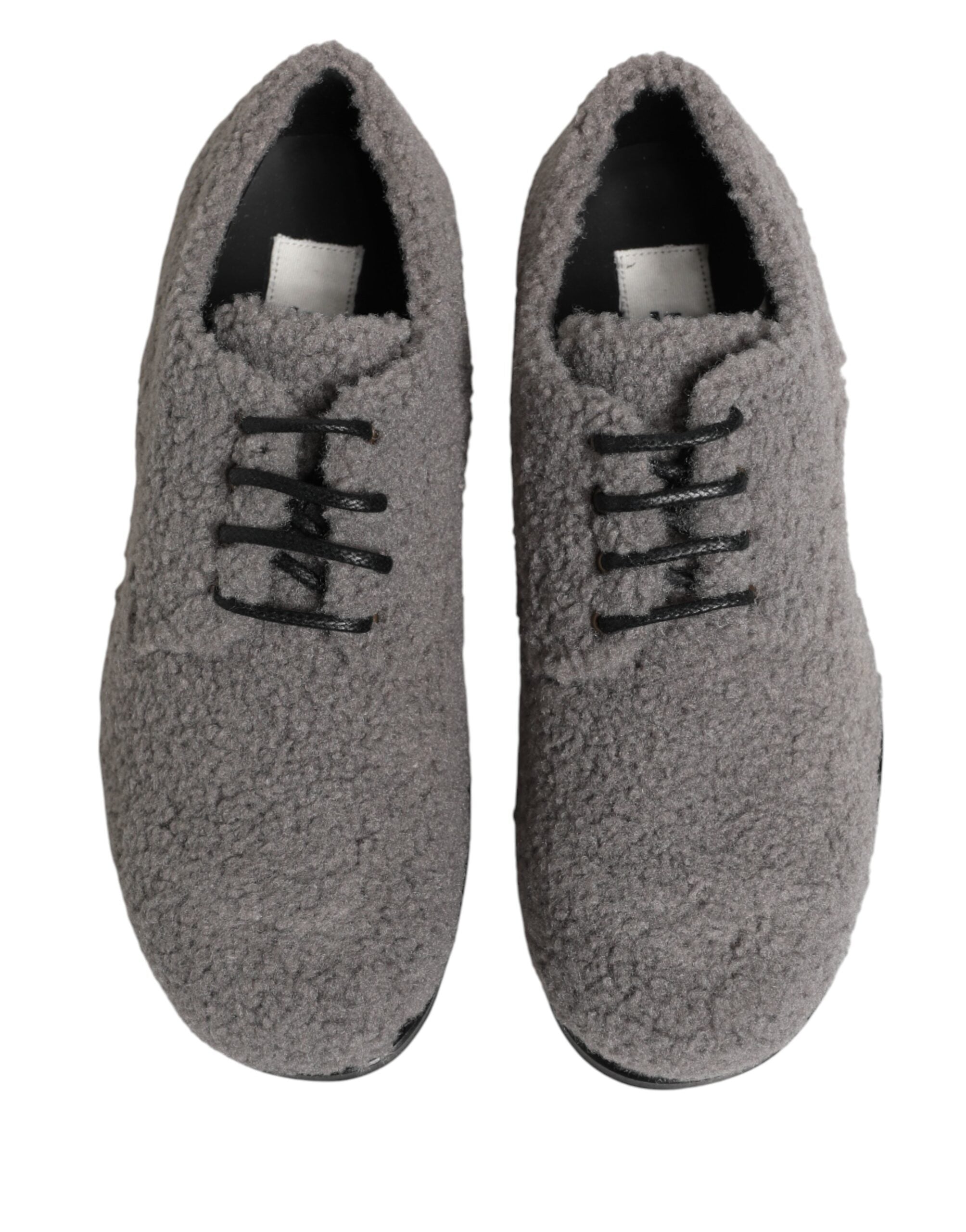 Dolce & Gabbana Gray Fleece Lace Up Men Derby Dress Shoes Dolce & Gabbana